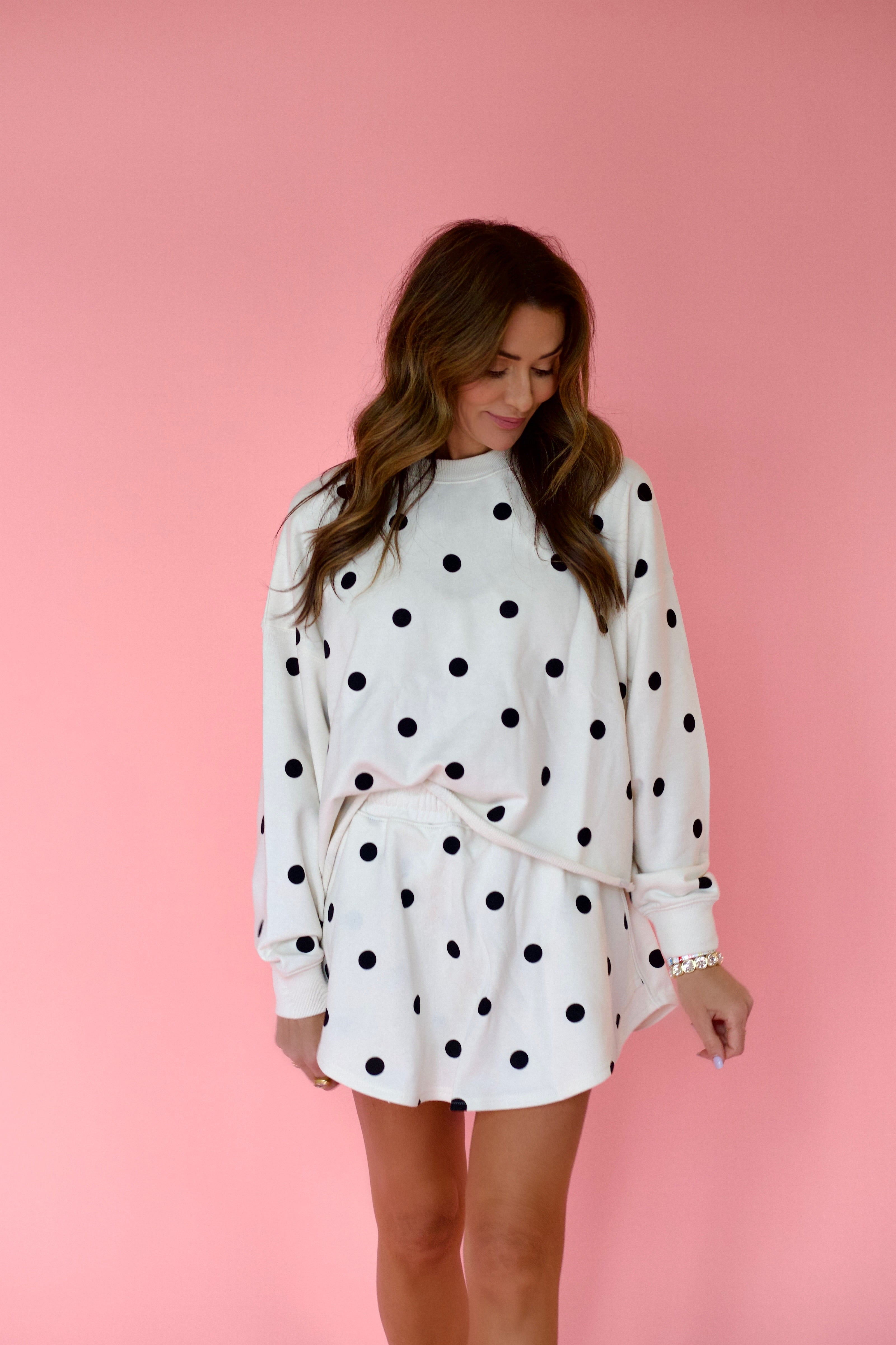 Ivory Polka Dot Long Sleeve Crop