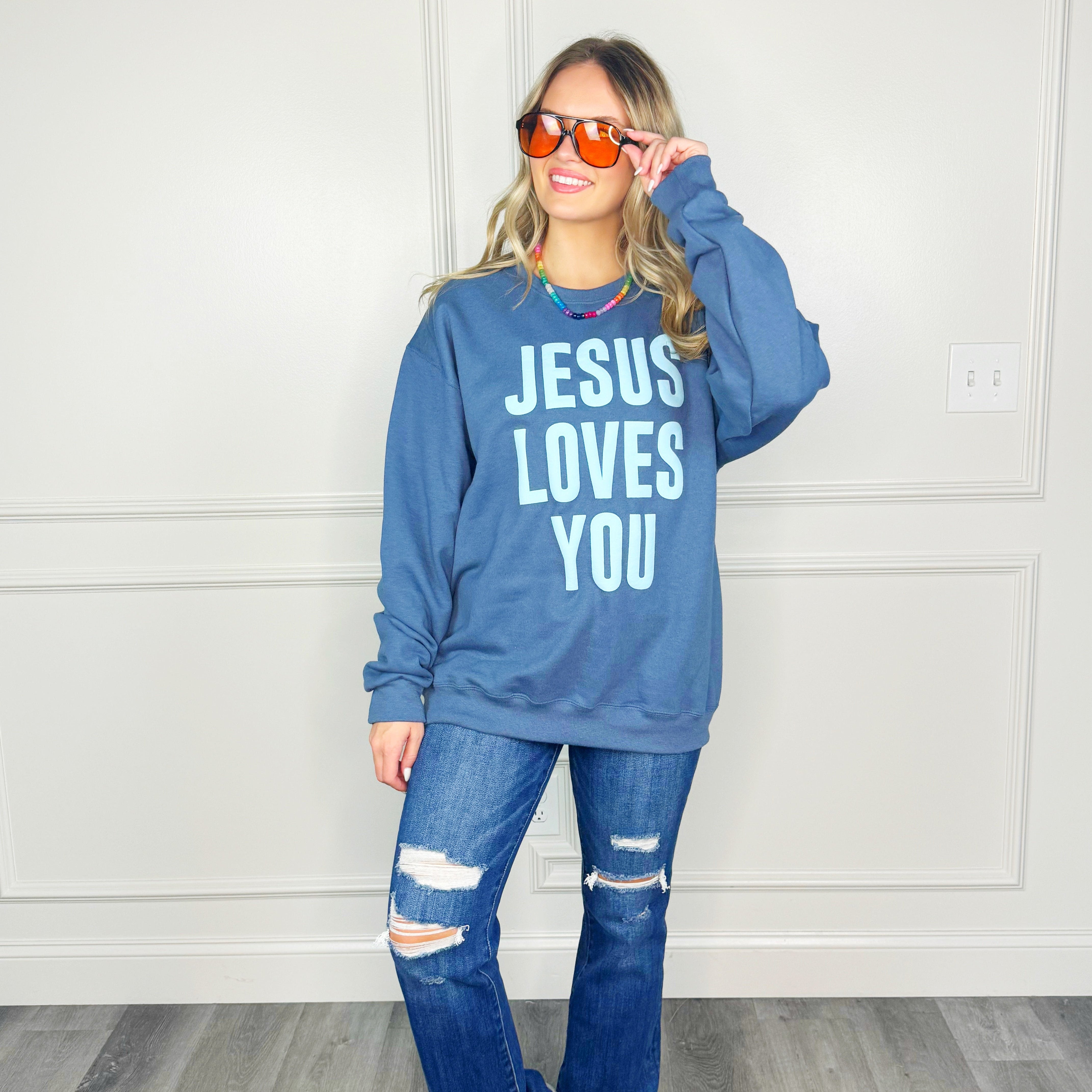 Puff Jesus Loves You Youth & Adult Sweatshirt