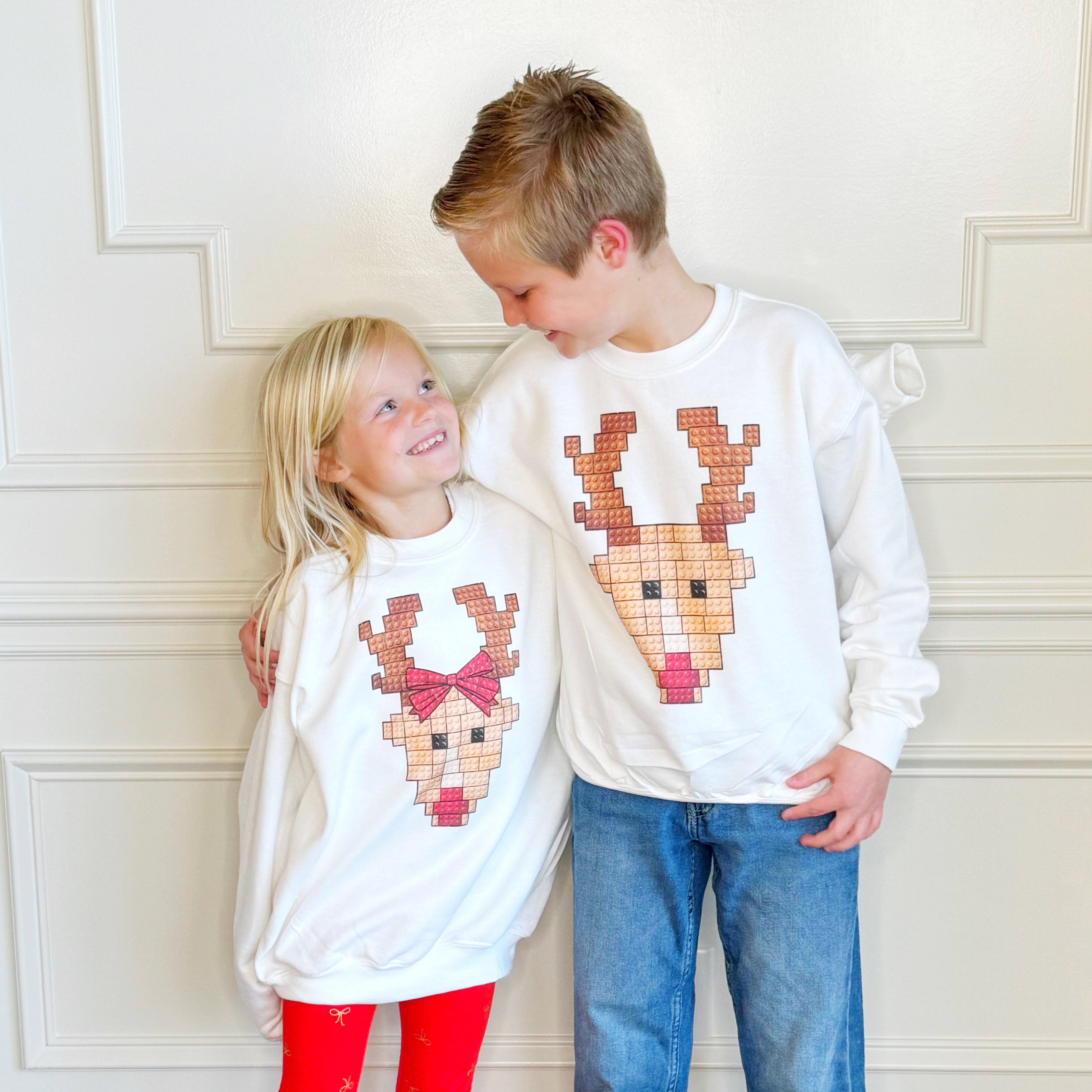 Bow Reindeer Blocks Youth & Adult Sweatshirt