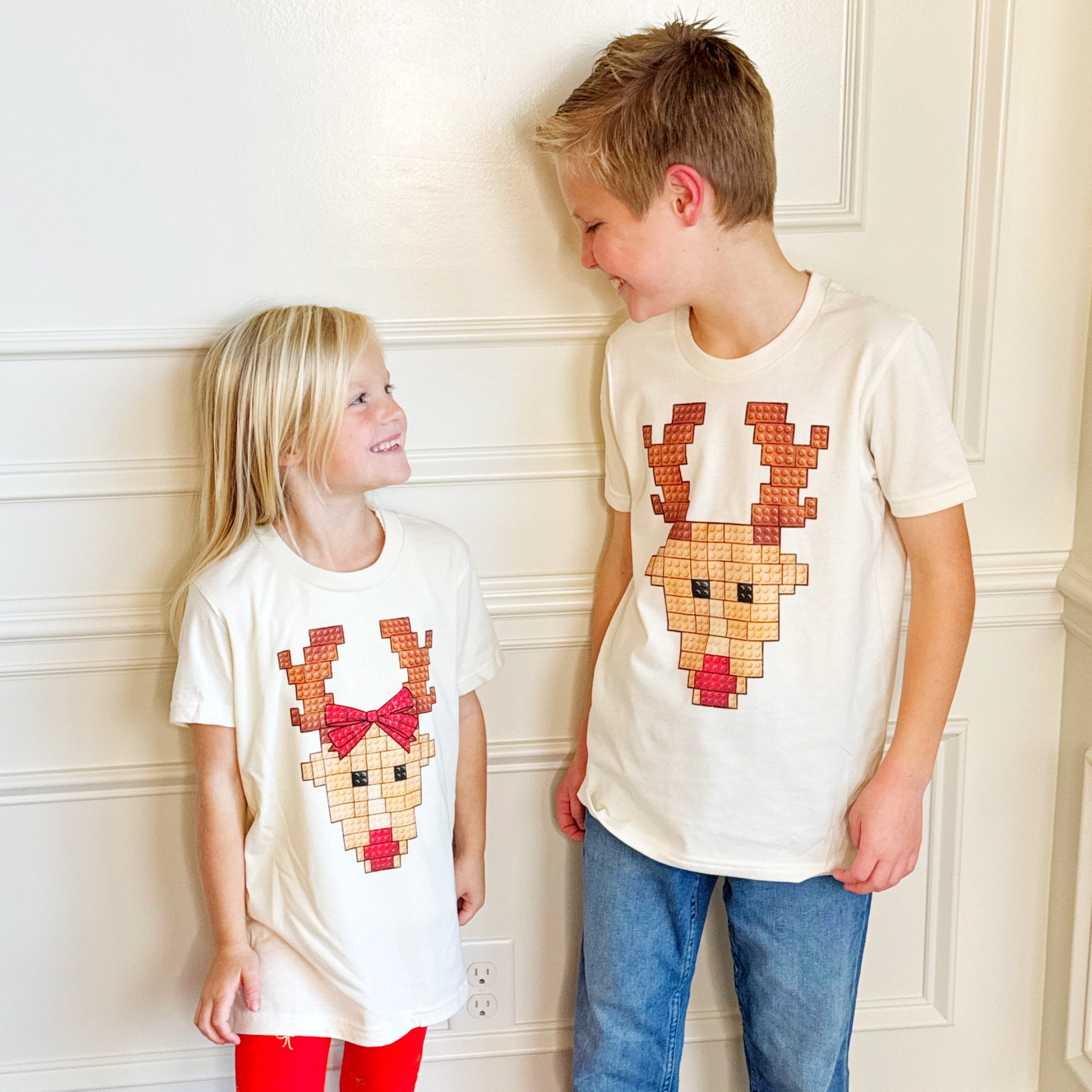 Bow Reindeer Blocks Youth & Adult Tee