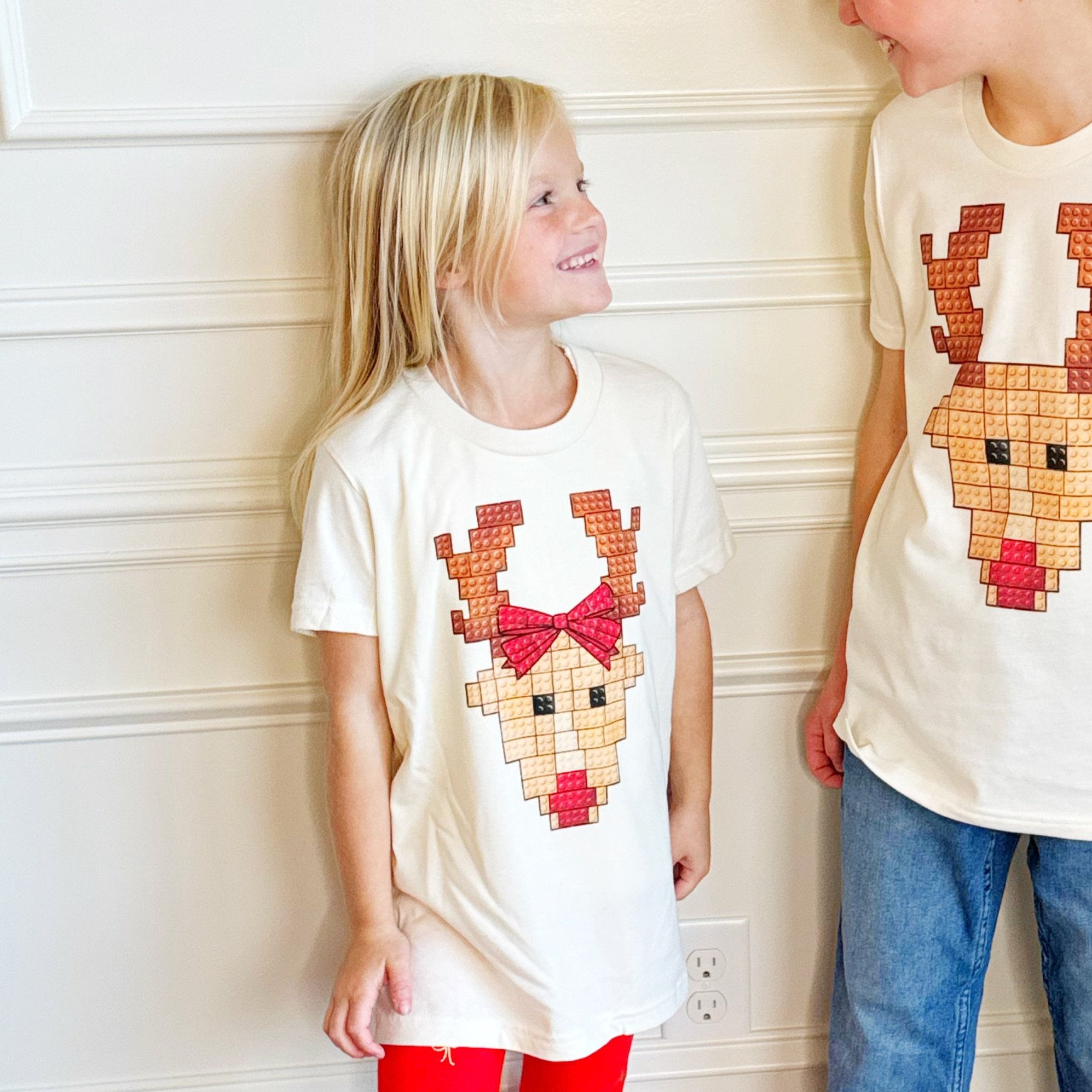 Bow Reindeer Blocks Youth & Adult Tee