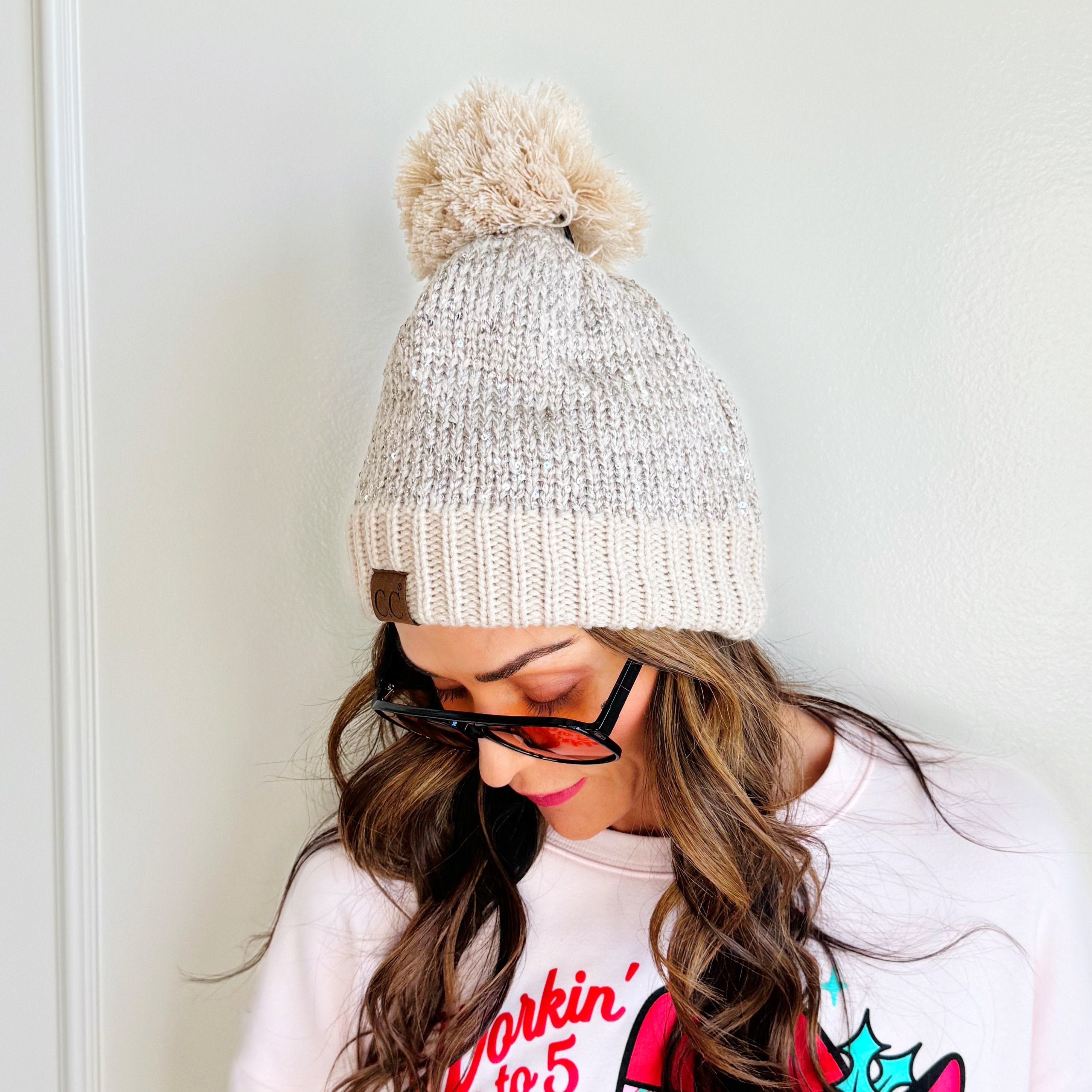 Fuzzy Lined Scatter Sequin Beanie