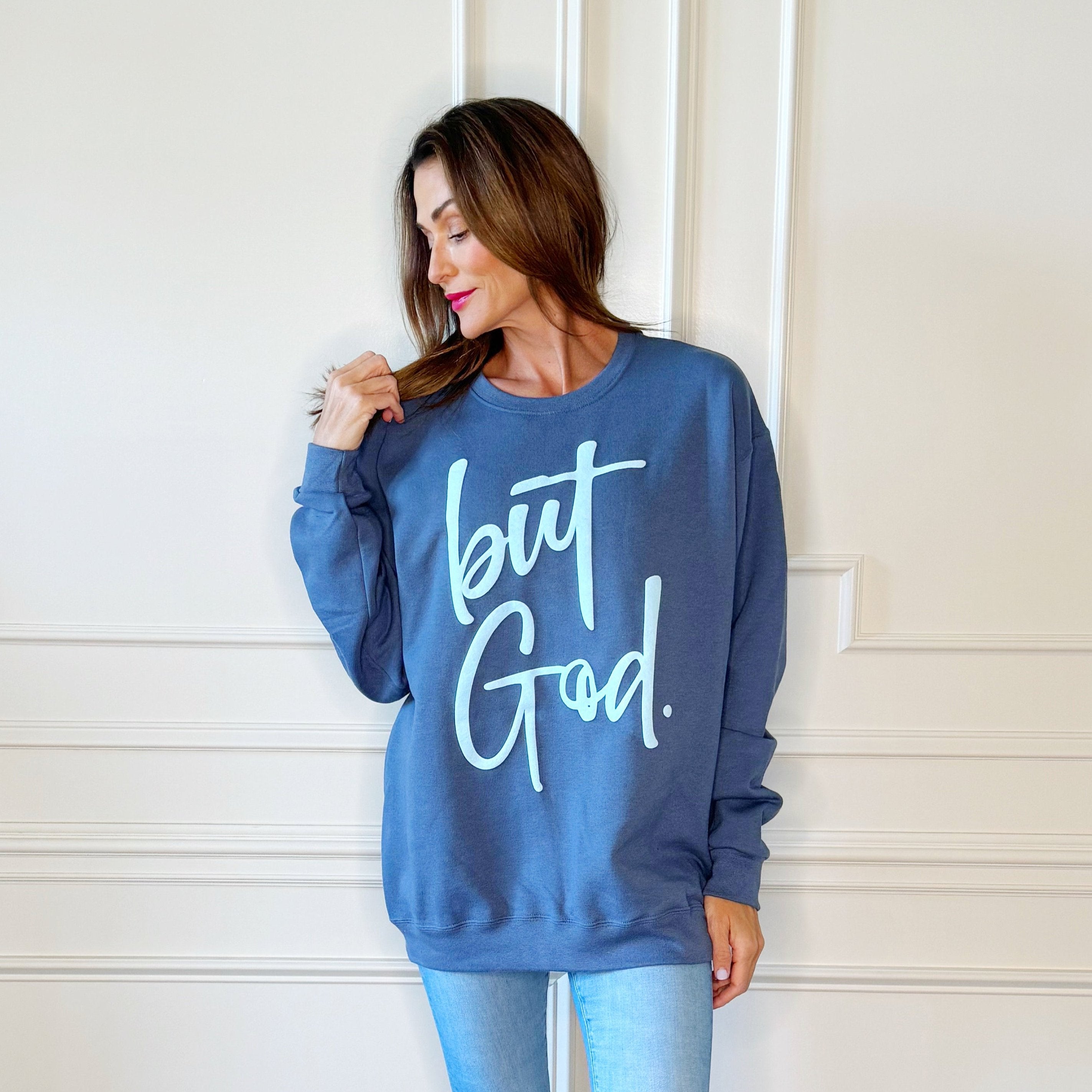 Puff But God Denim Sweatshirt