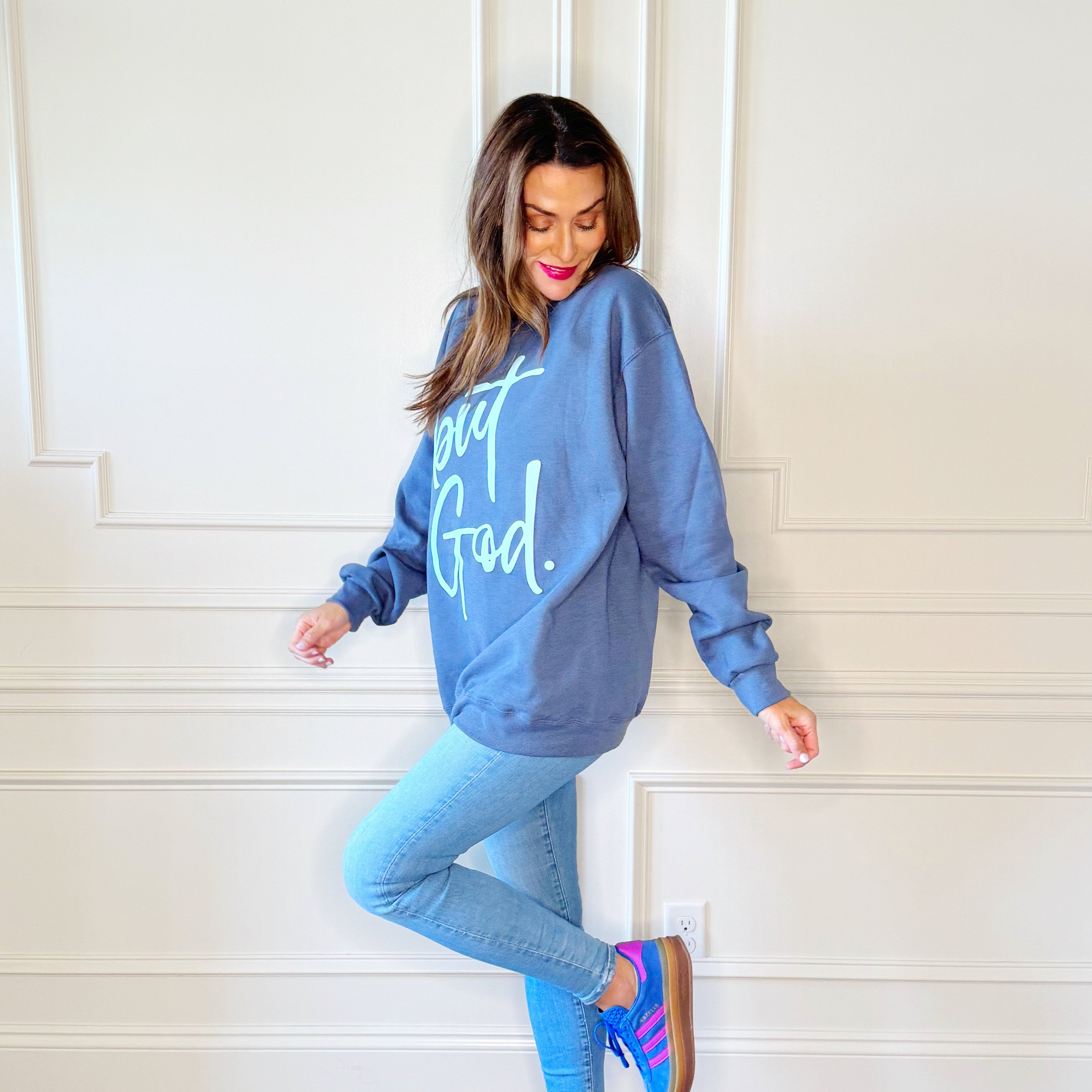 Puff But God Denim Sweatshirt