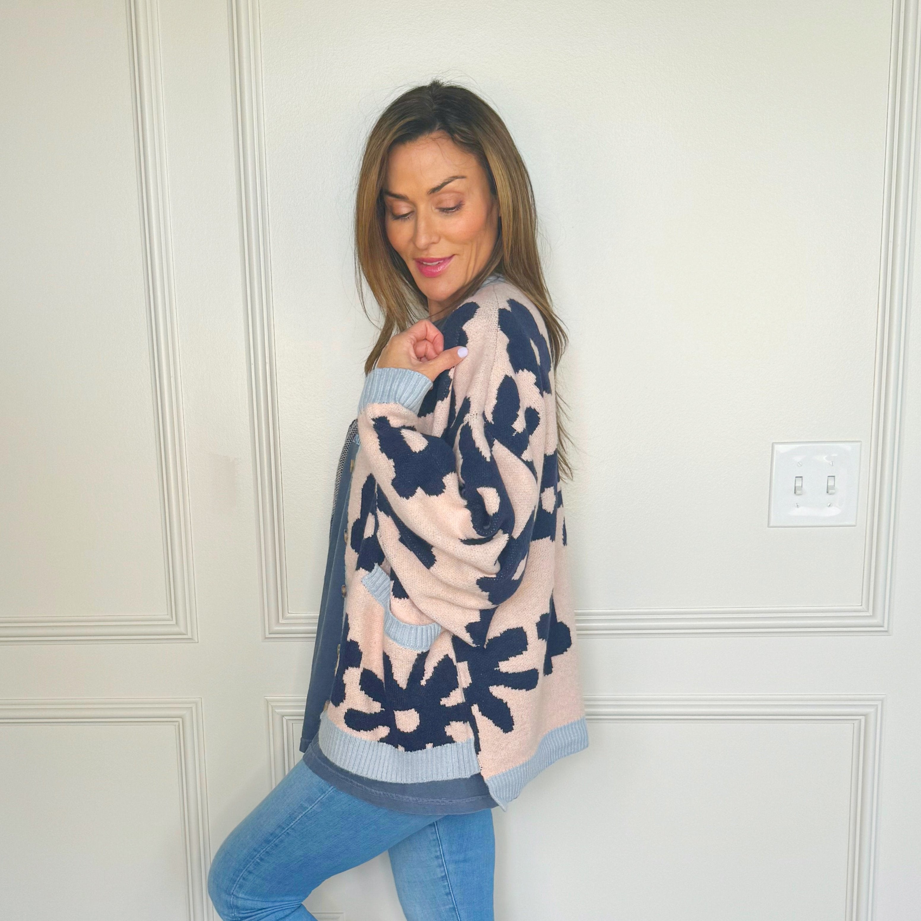 Blush & Navy Flower Cardigan