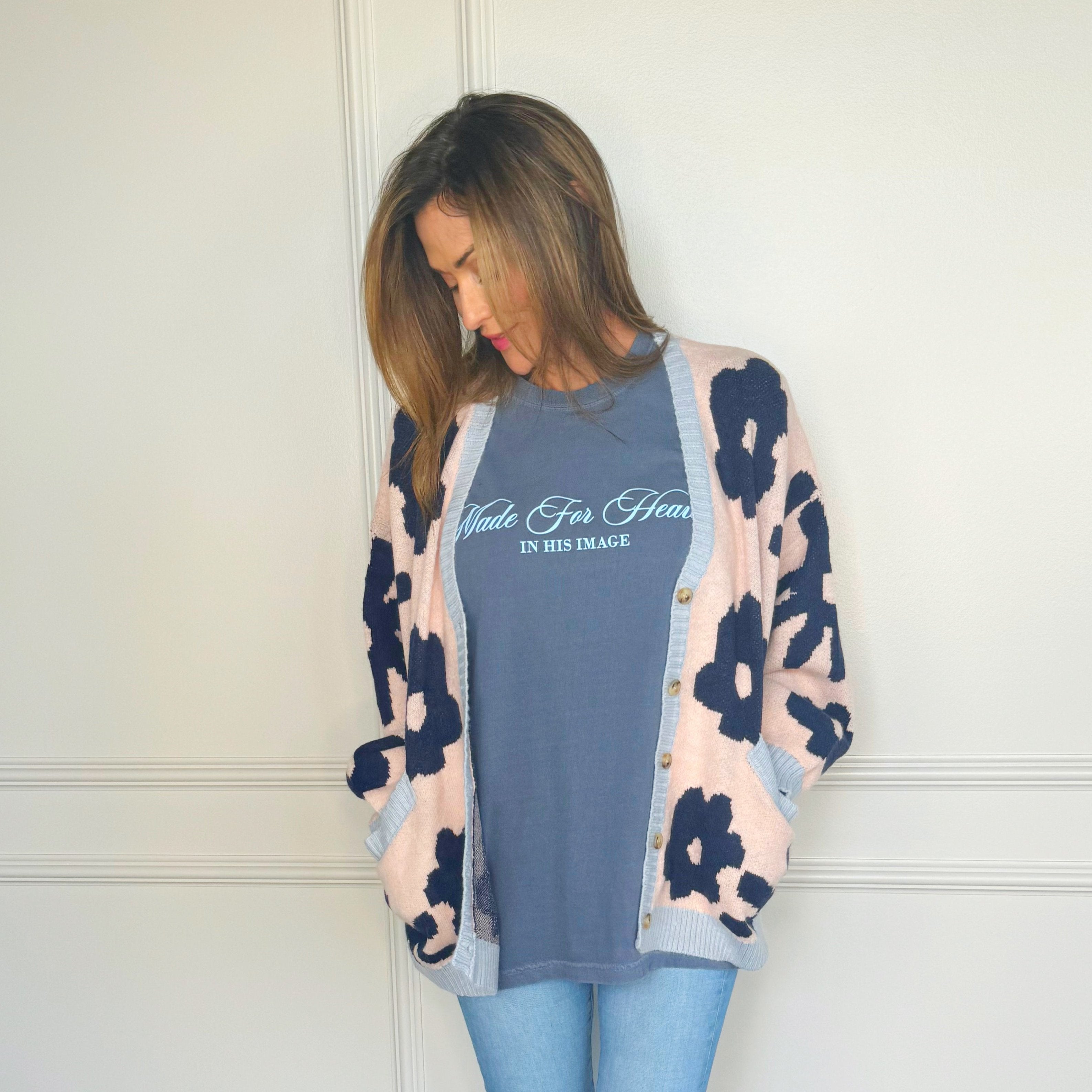 Blush & Navy Flower Cardigan