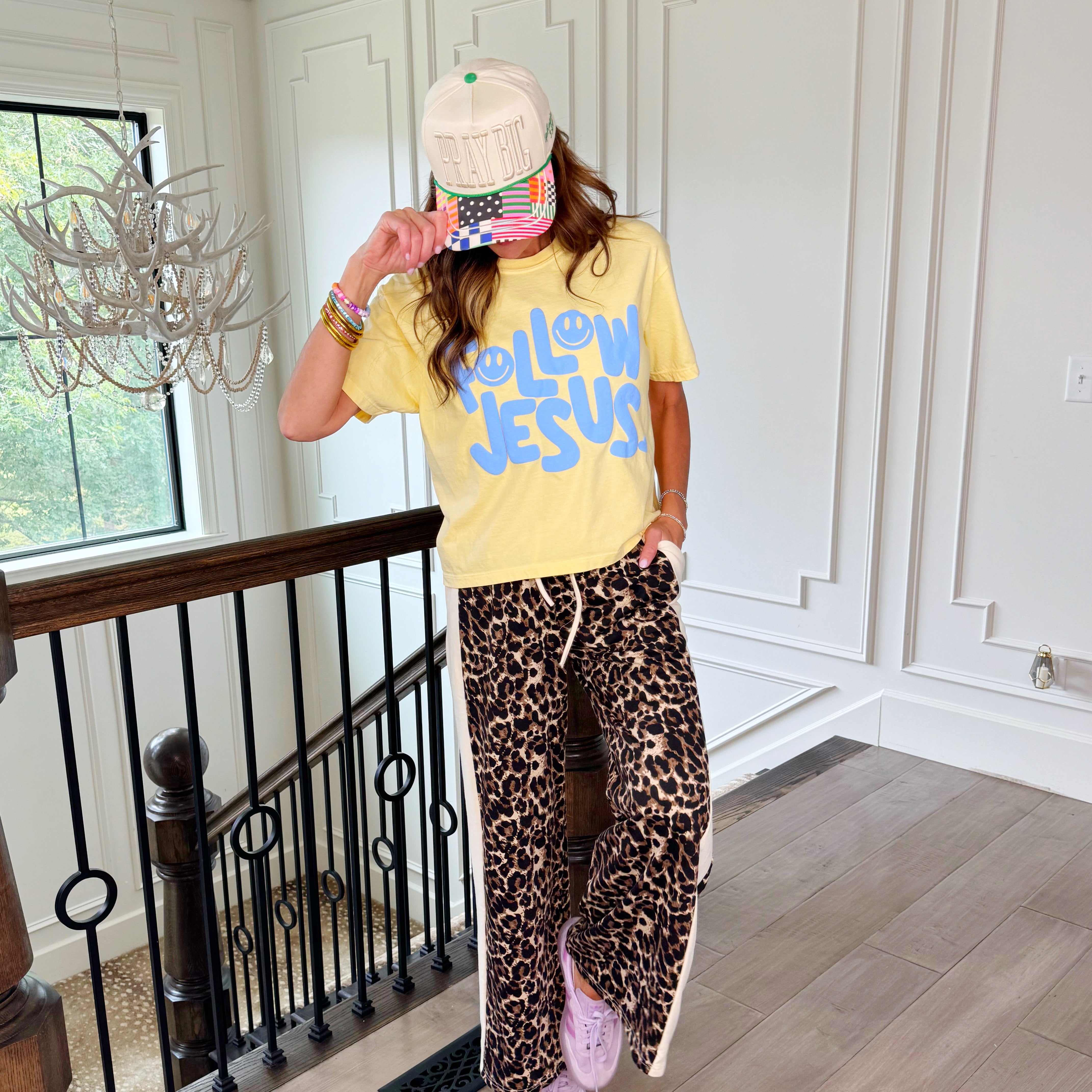Smiley Follow Jesus Puff Crop Tee