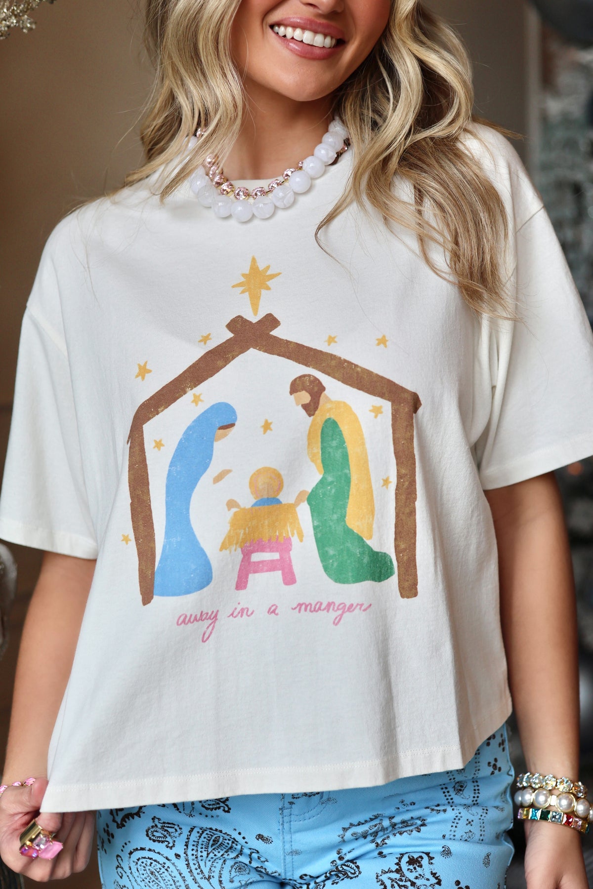 Away In A Manger Crop Tee