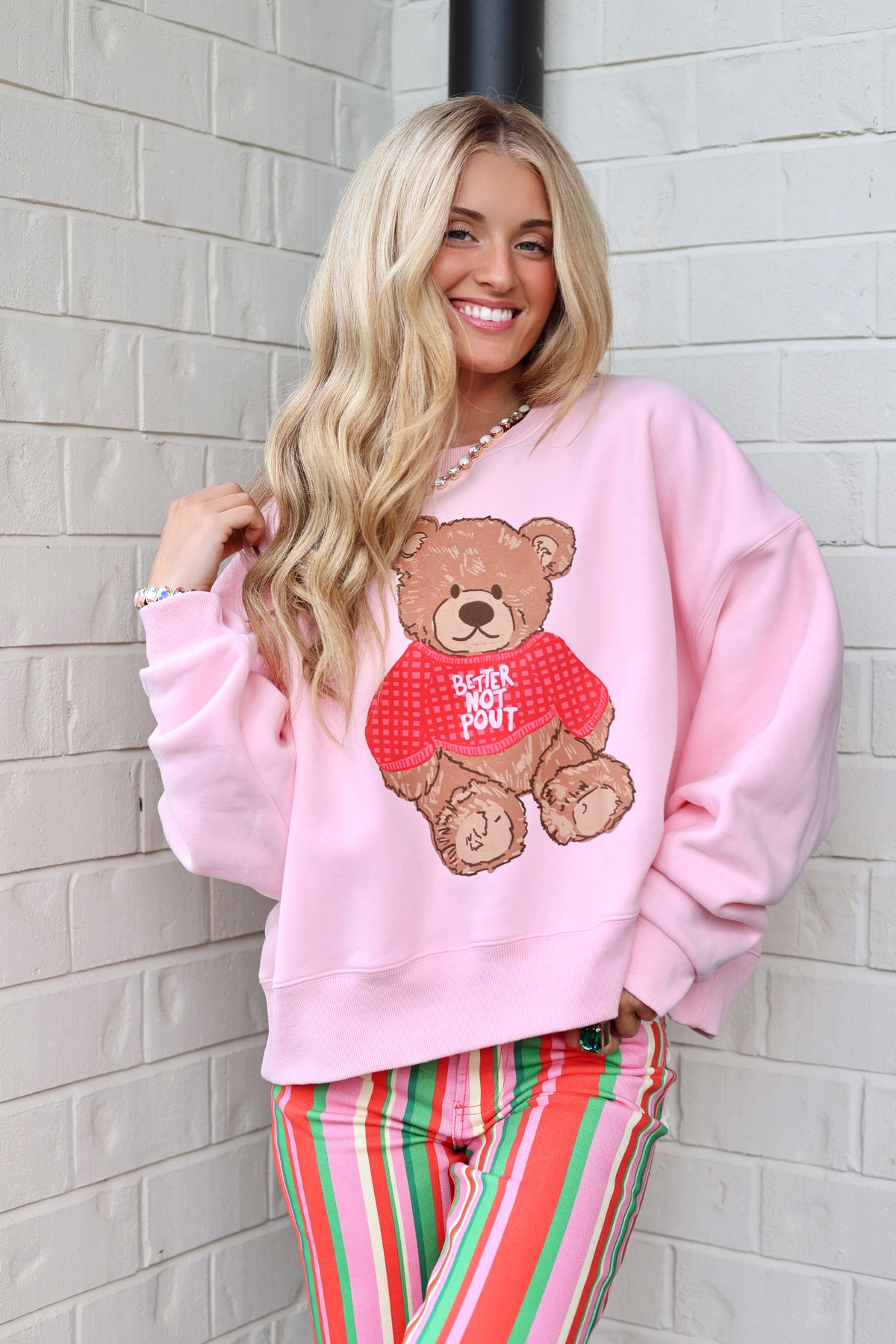 Teddy Better Not Pout Crop Sweatshirt