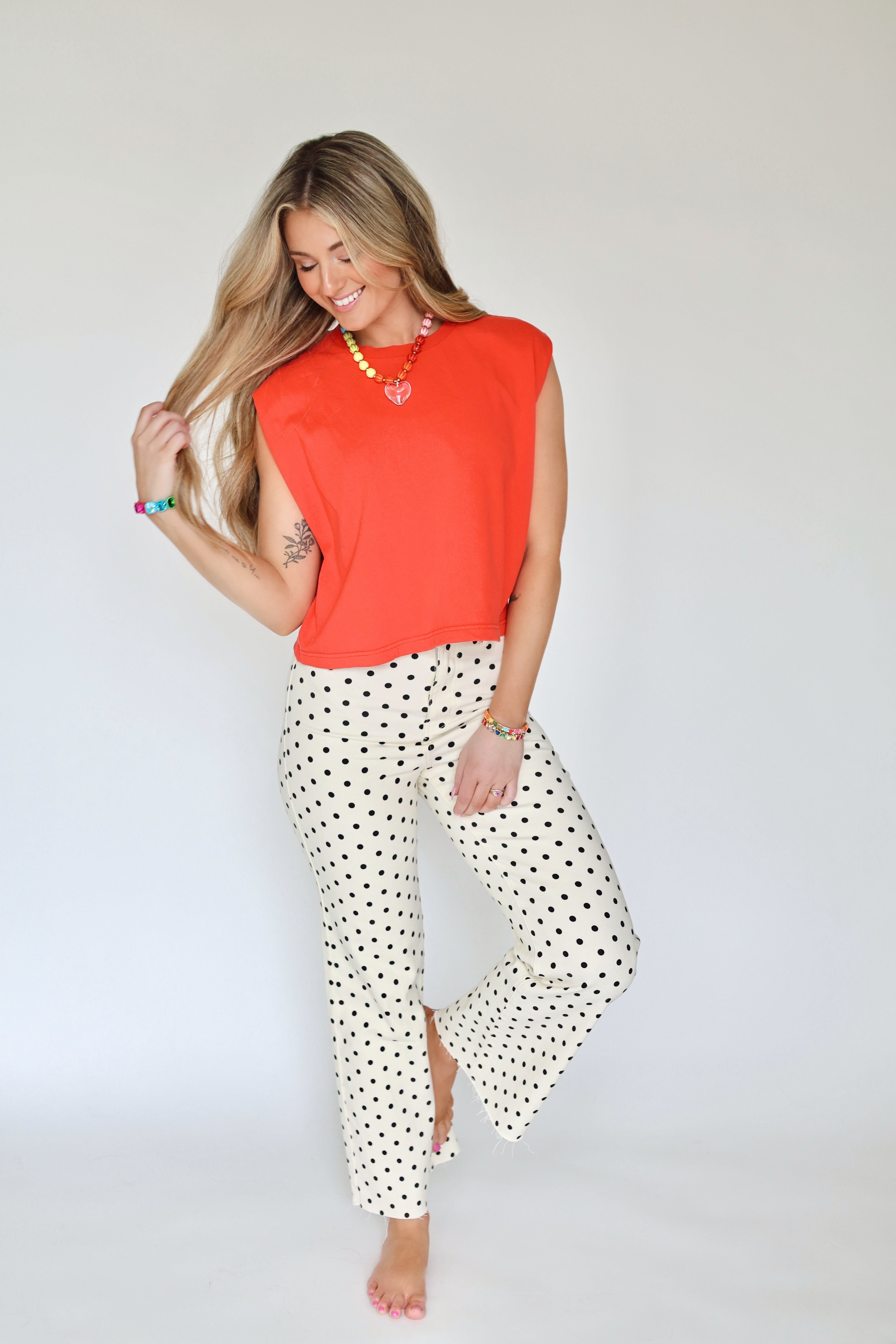 Mini Polka Dot Stretchy Ivory Denim Pants