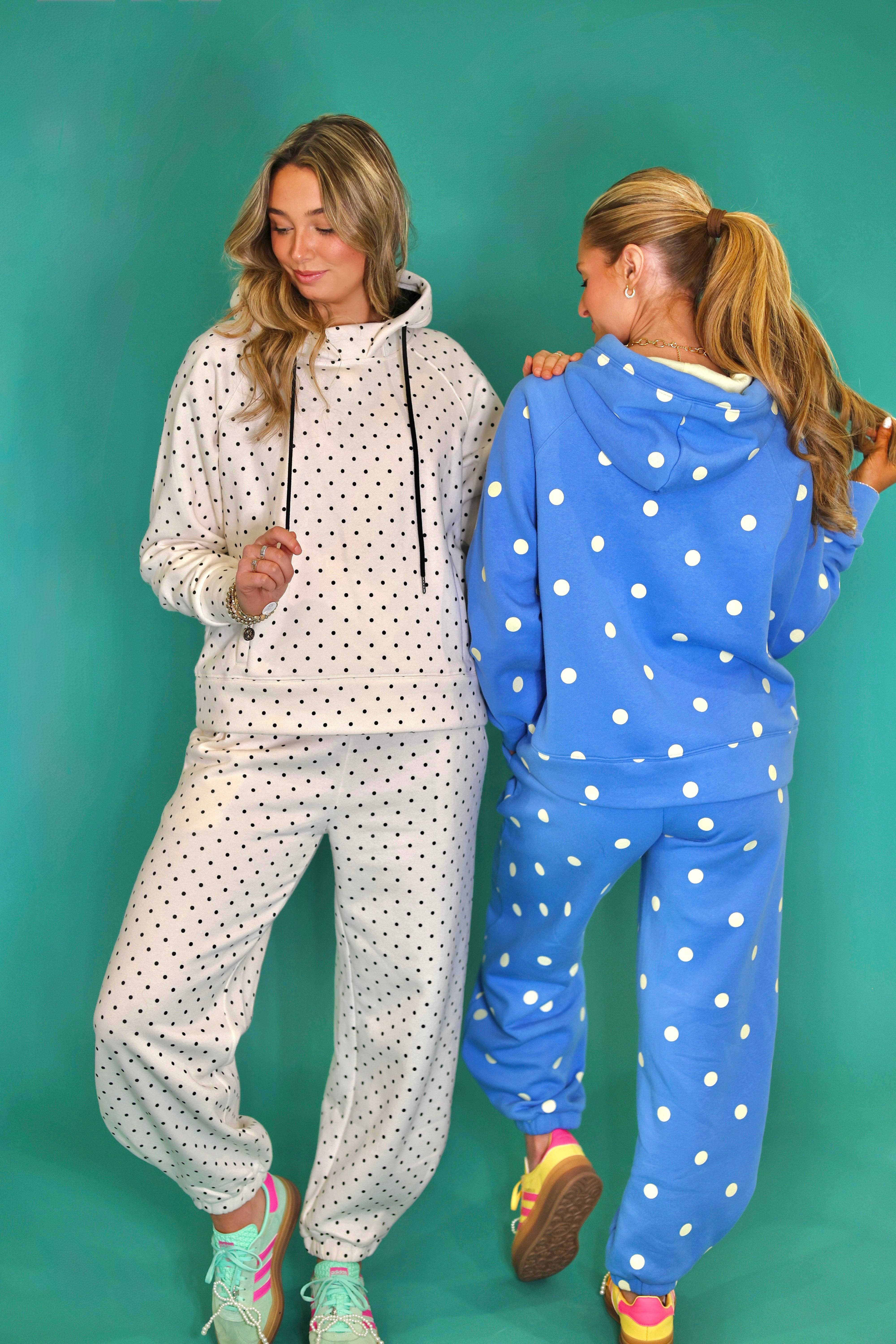 Blue Butter Polka Dot Sweatsuit Set - Hoodie & Sweatpants