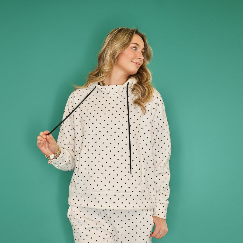 Ivory Black Mini Dot Sweatsuit Set - Hoodie & Sweatpants