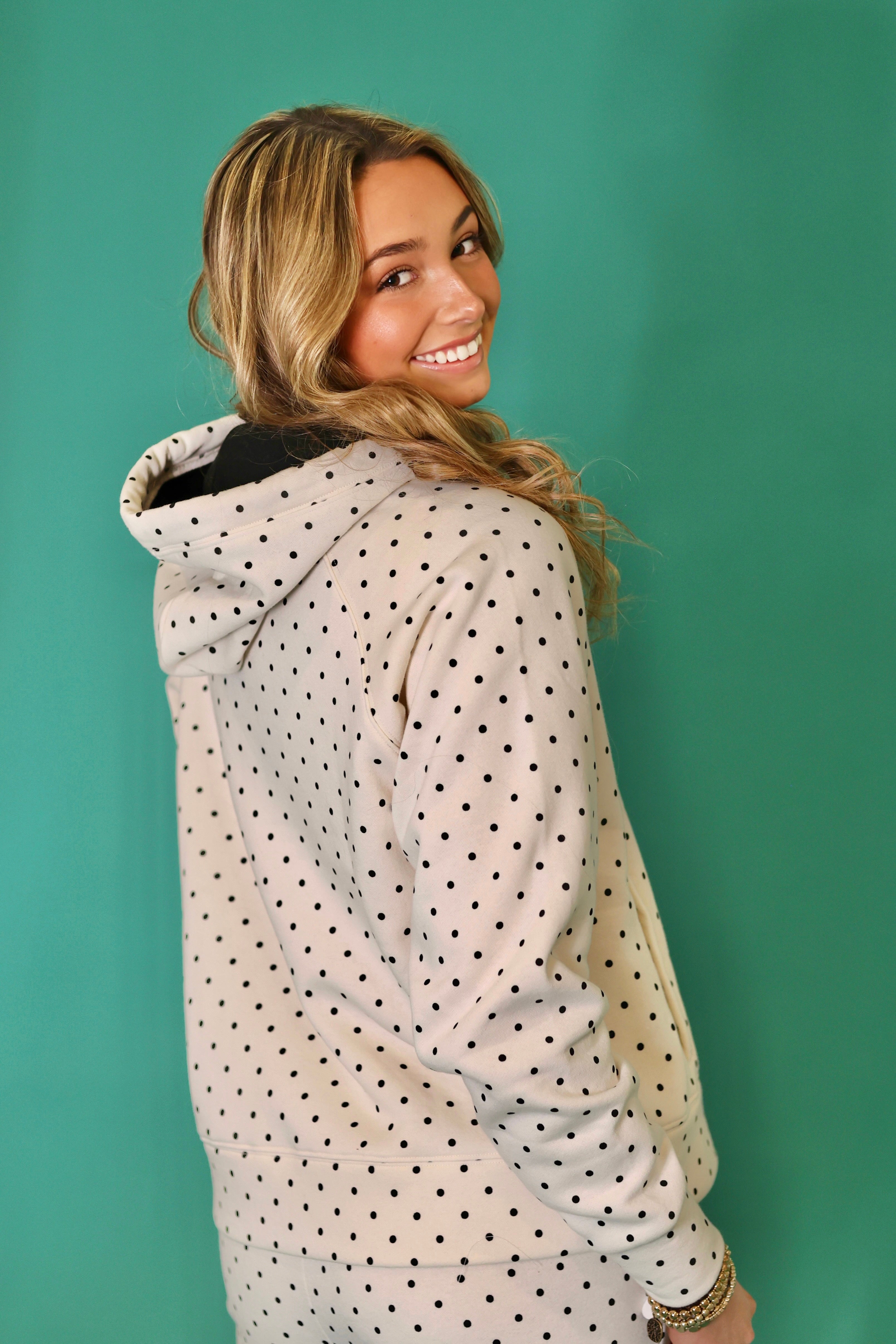 Ivory Black Mini Dot Sweatsuit Set - Hoodie & Sweatpants