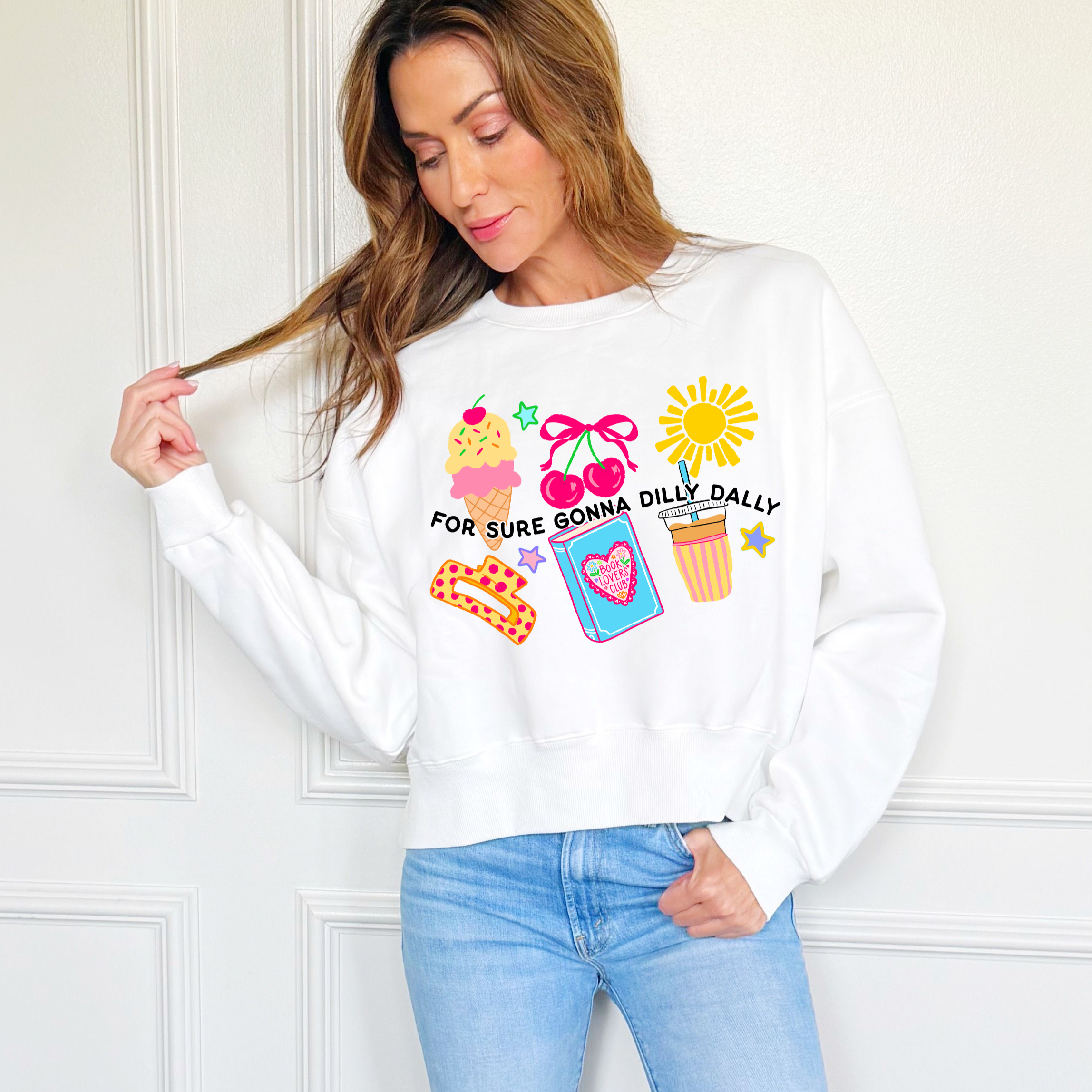 For Sure Gonna Dilly Dally Crop Sweatshirt