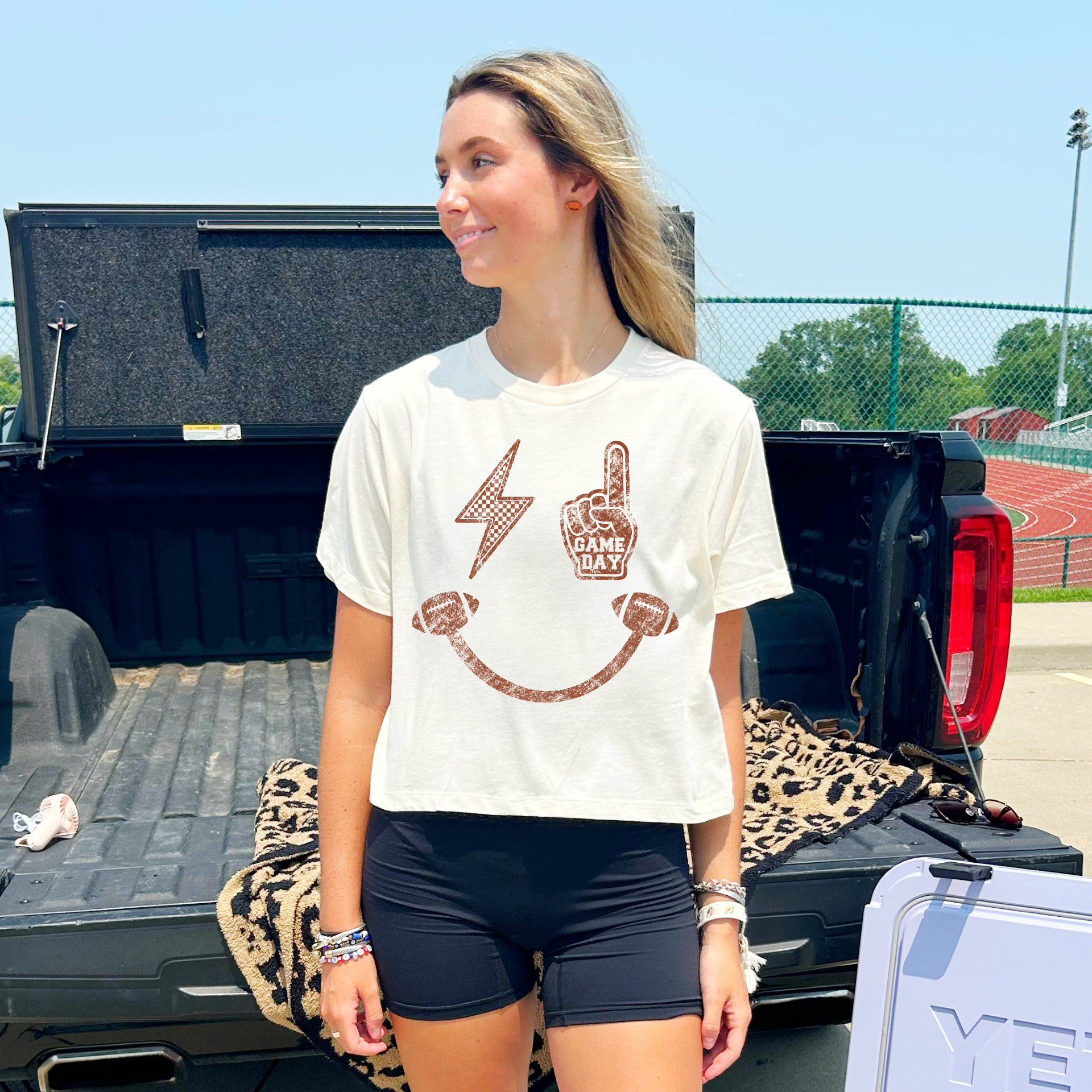 Game Day Smiley Crop Tee