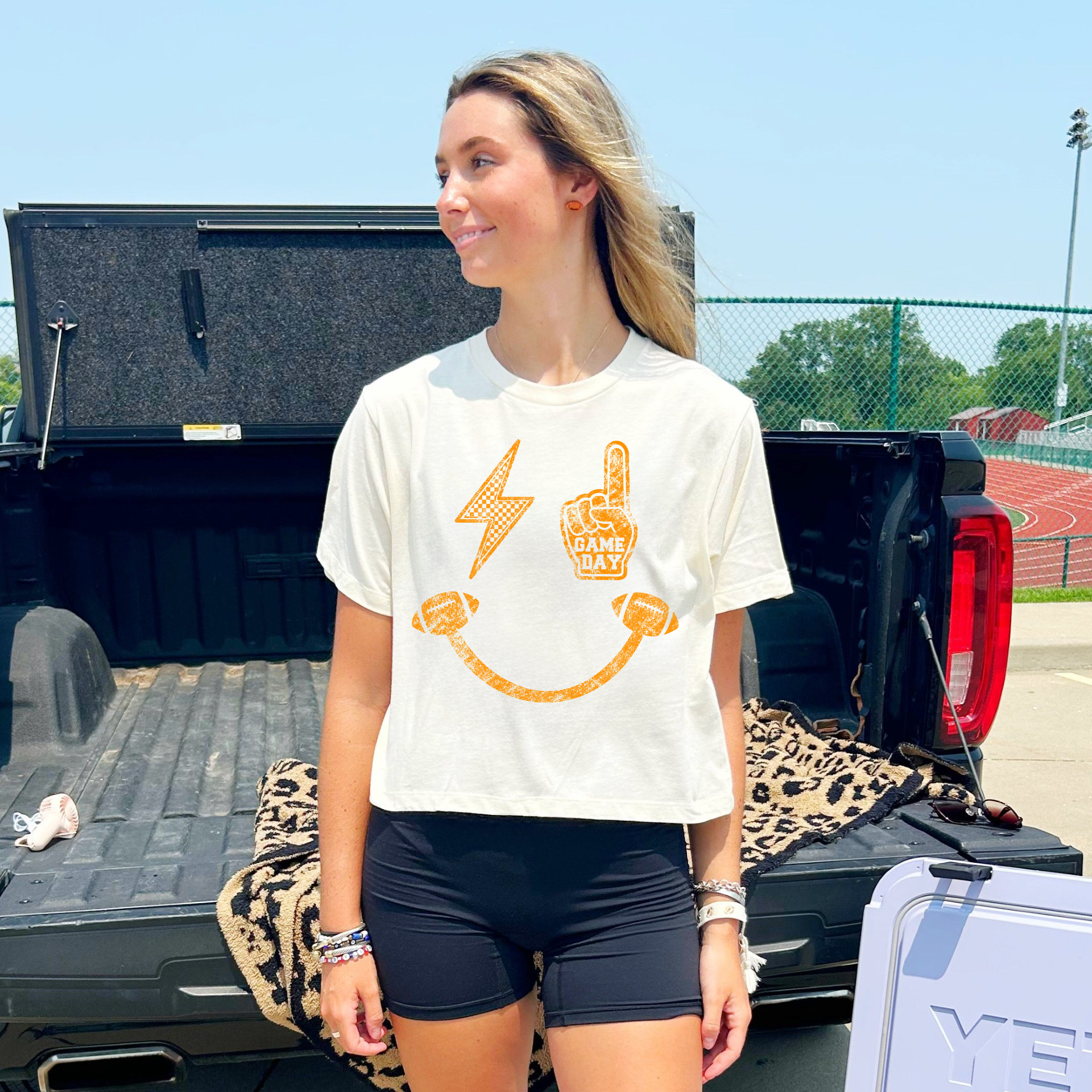 Game Day Smiley Crop Tee