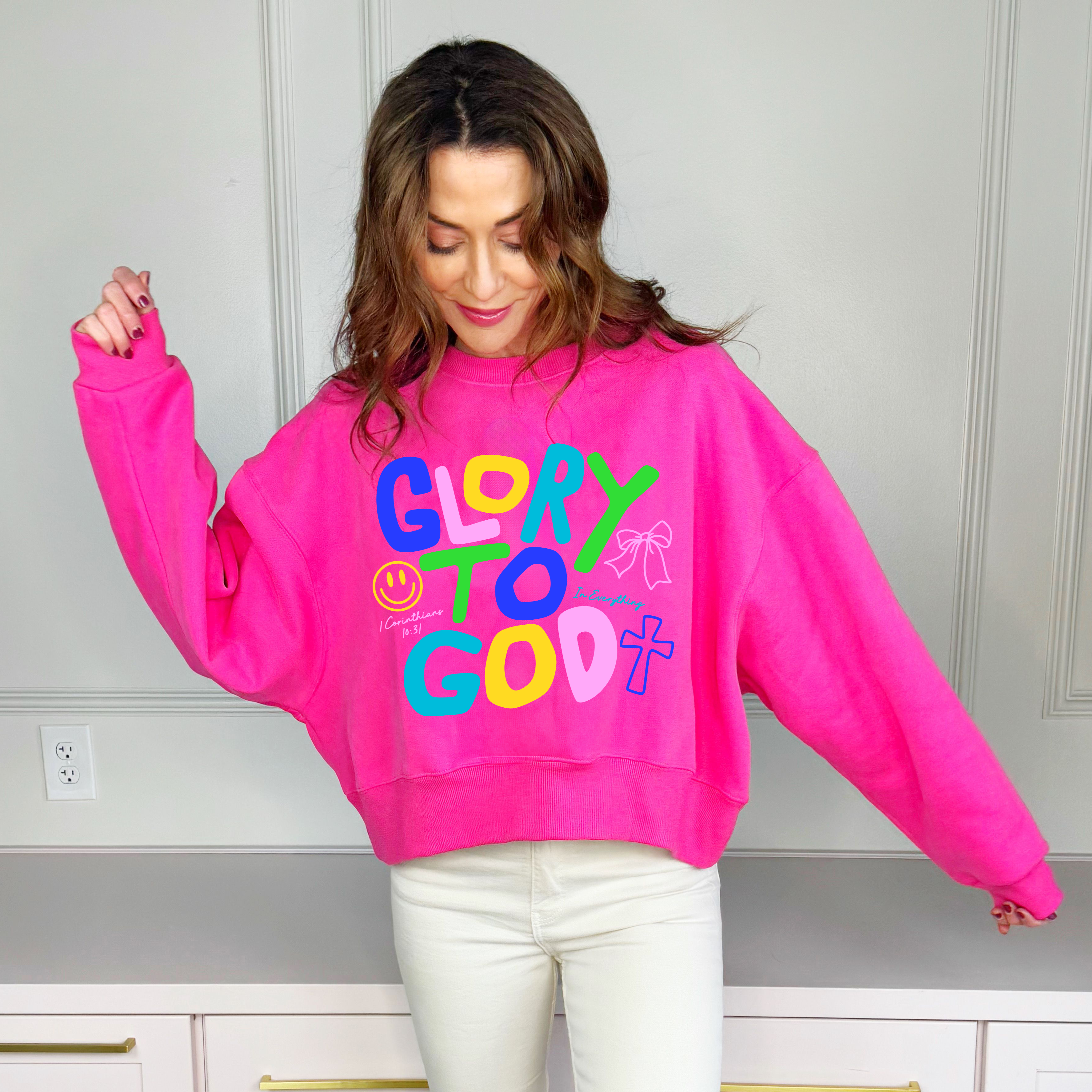 Glory To God Pink Crop Sweatshirt