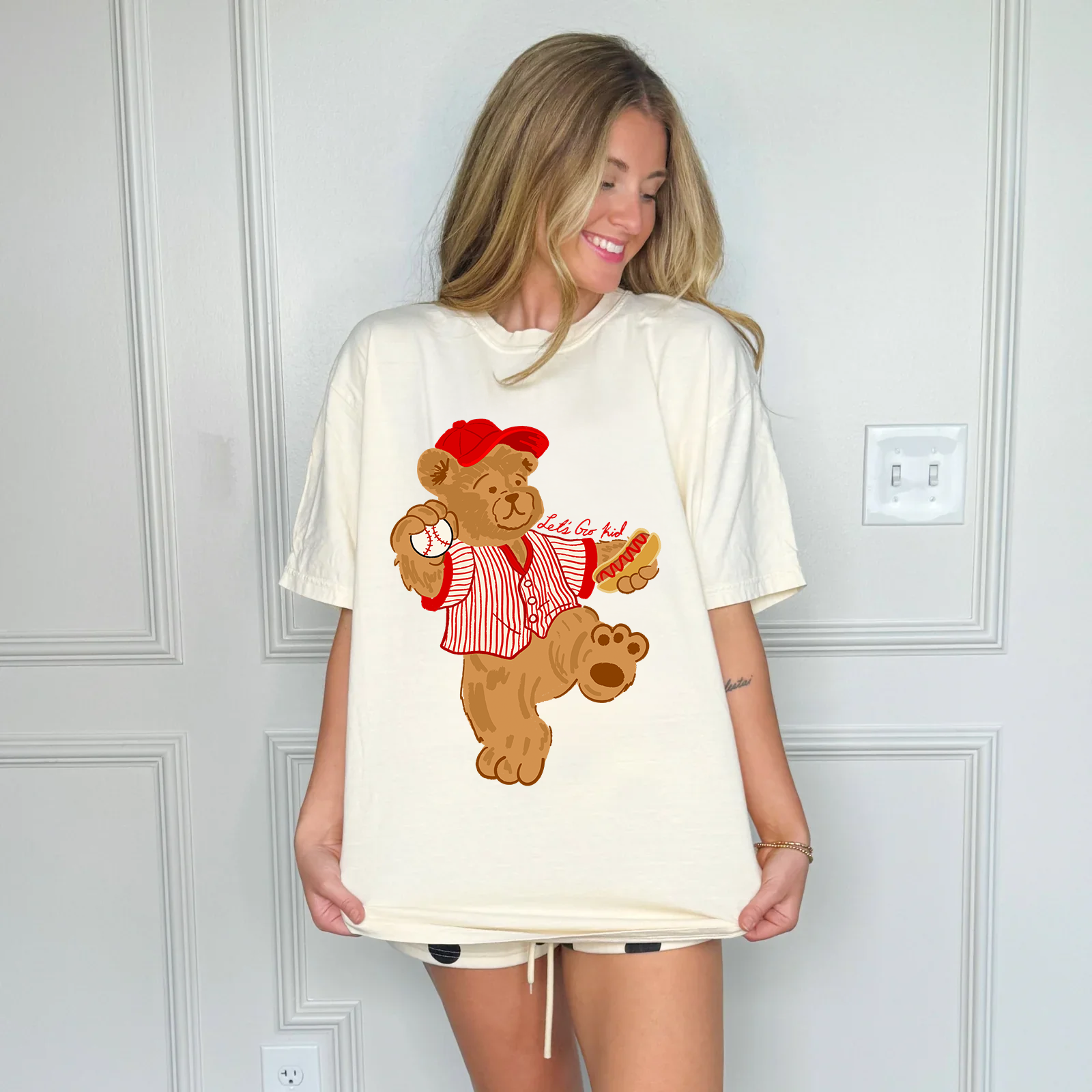 Red Baseball Teddy Tee