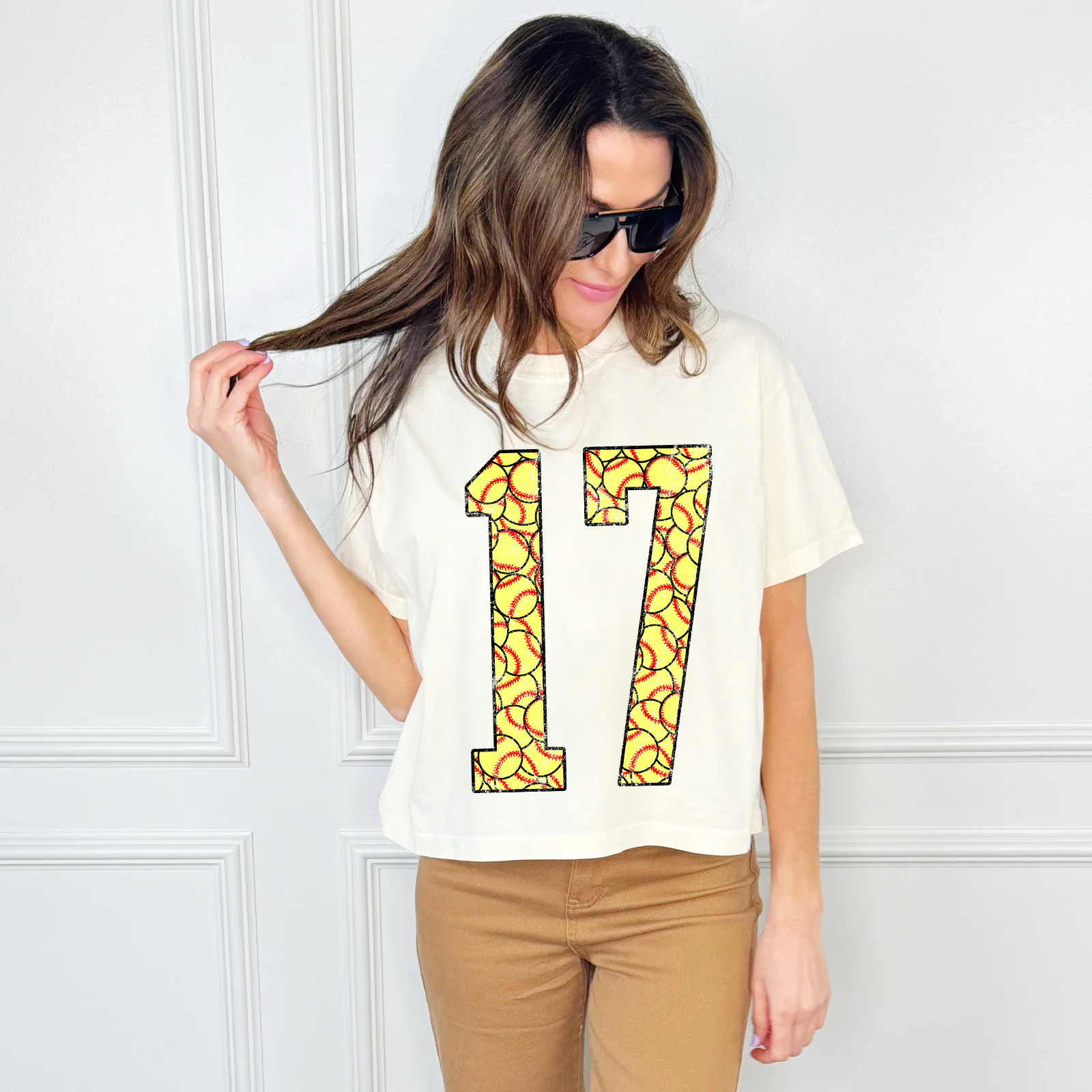 Custom Softball Number Crop Tee
