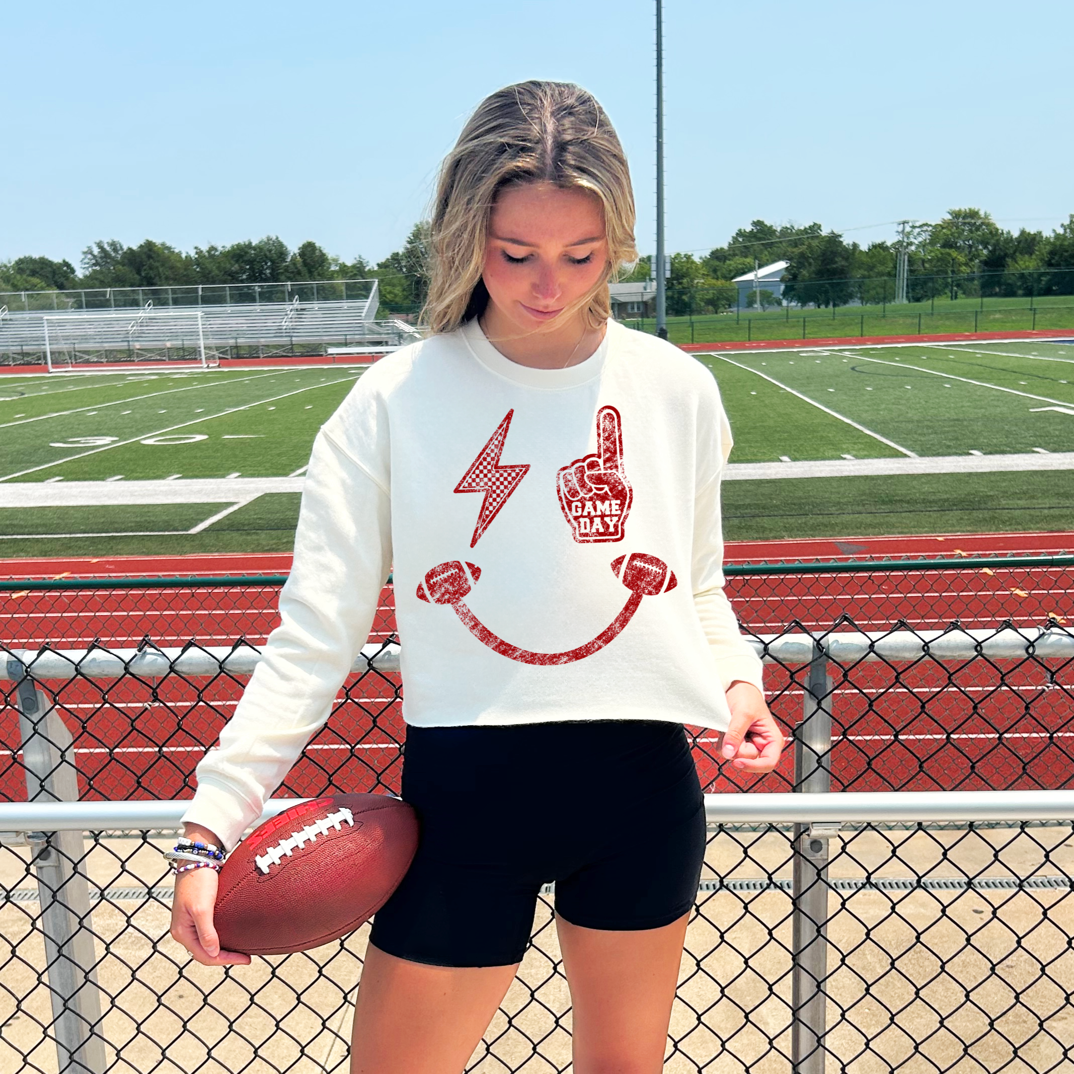 Game Day Smiley Cropped Sweatshirt