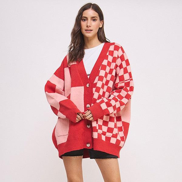 Red checkered cardigan clearance