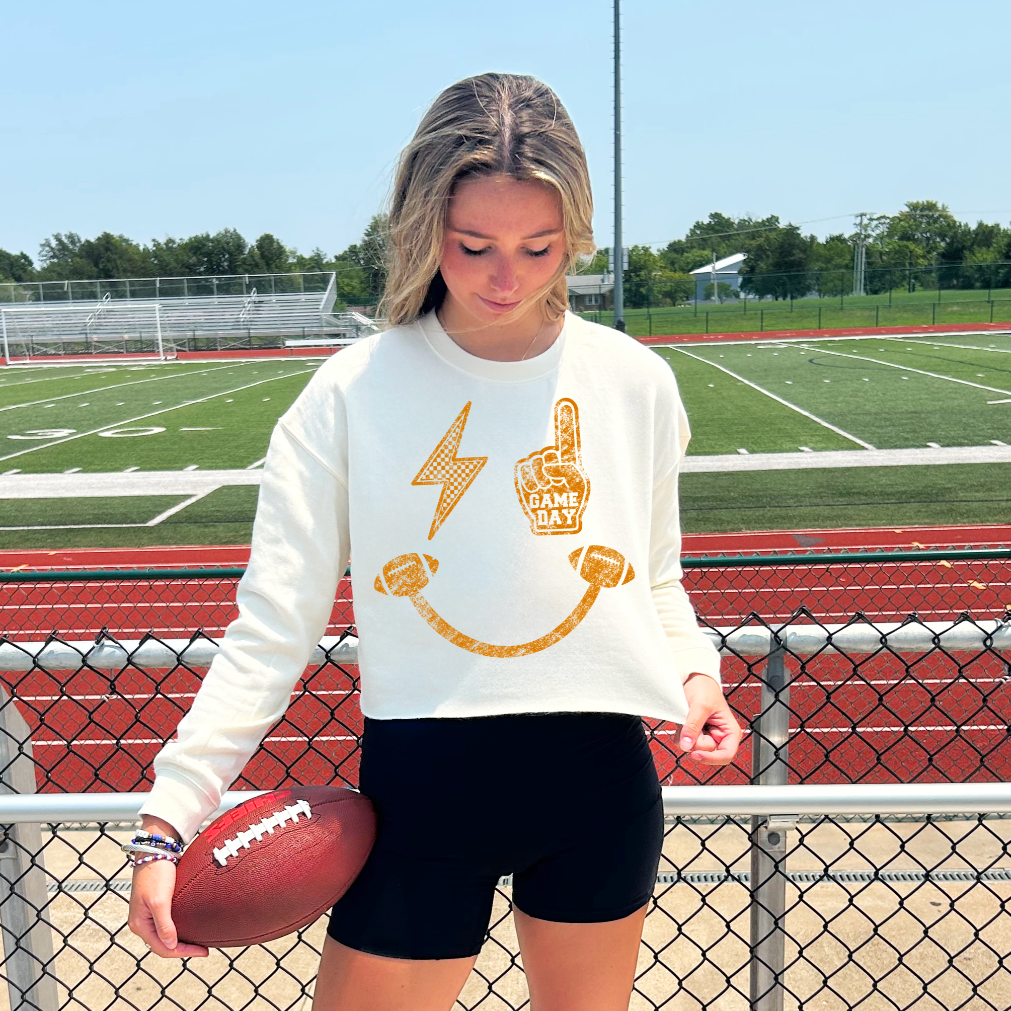 Game Day Smiley Cropped Sweatshirt