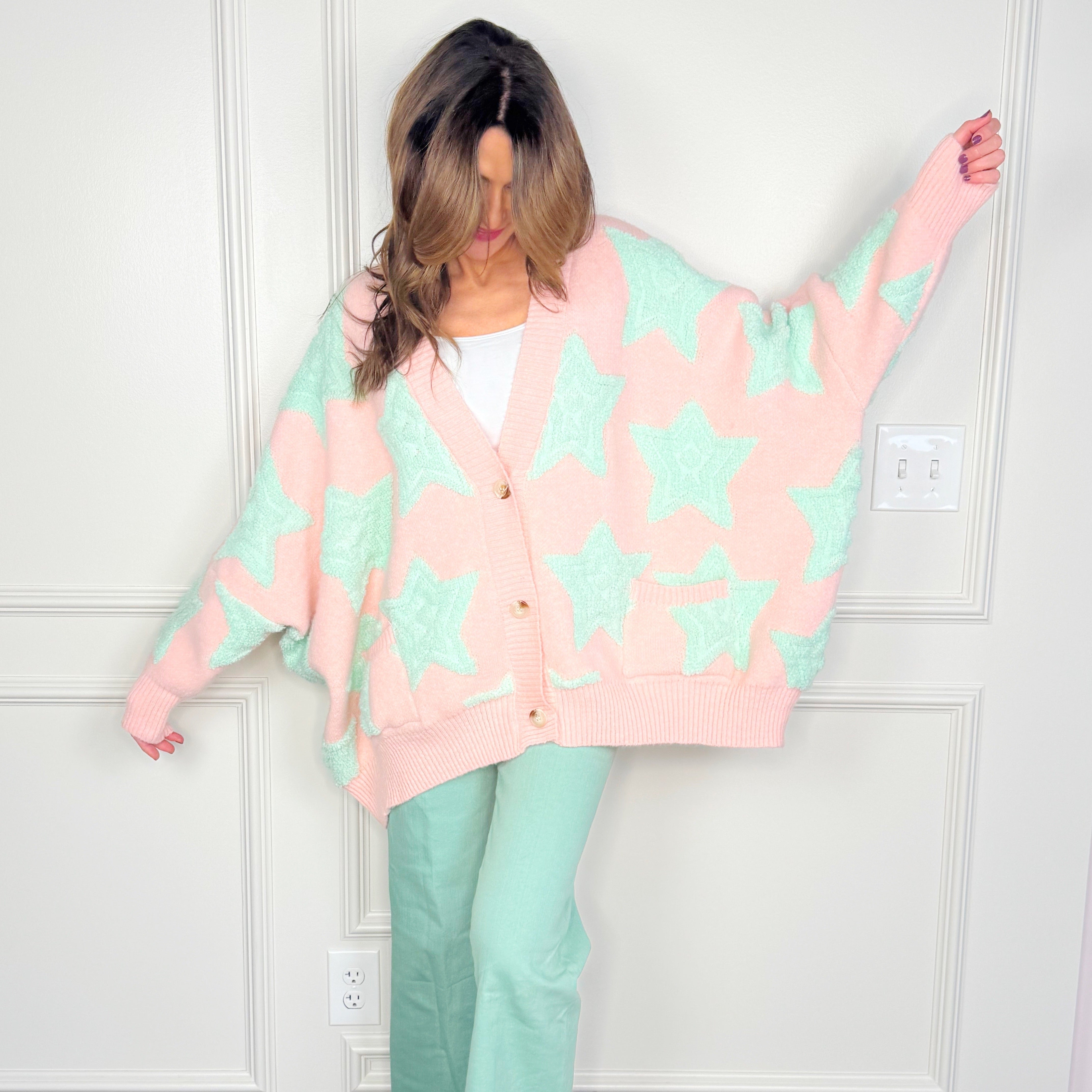 Oversized Star Pink/Mint Cardigan