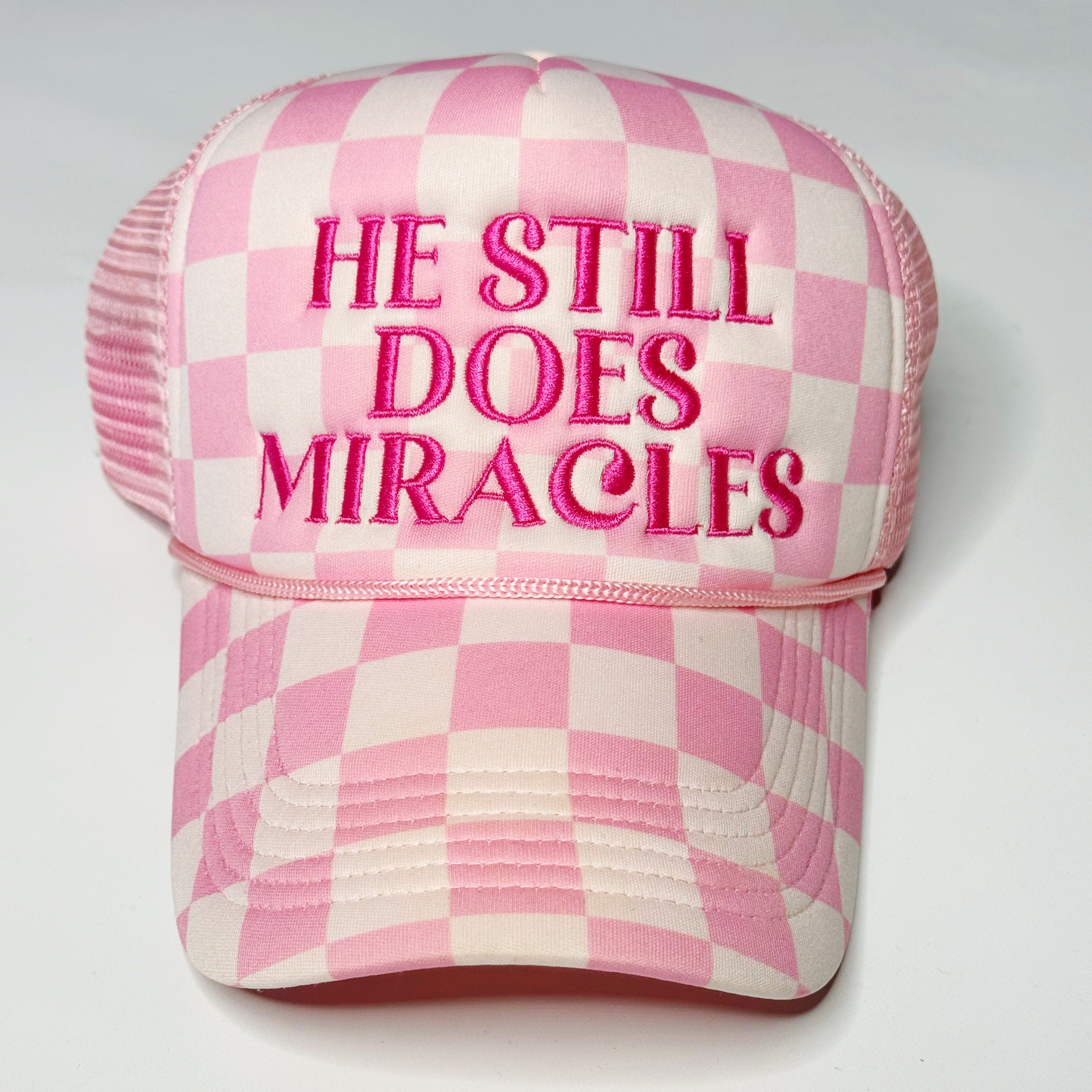 Checkered He Still Does Miracles Trucker Hat