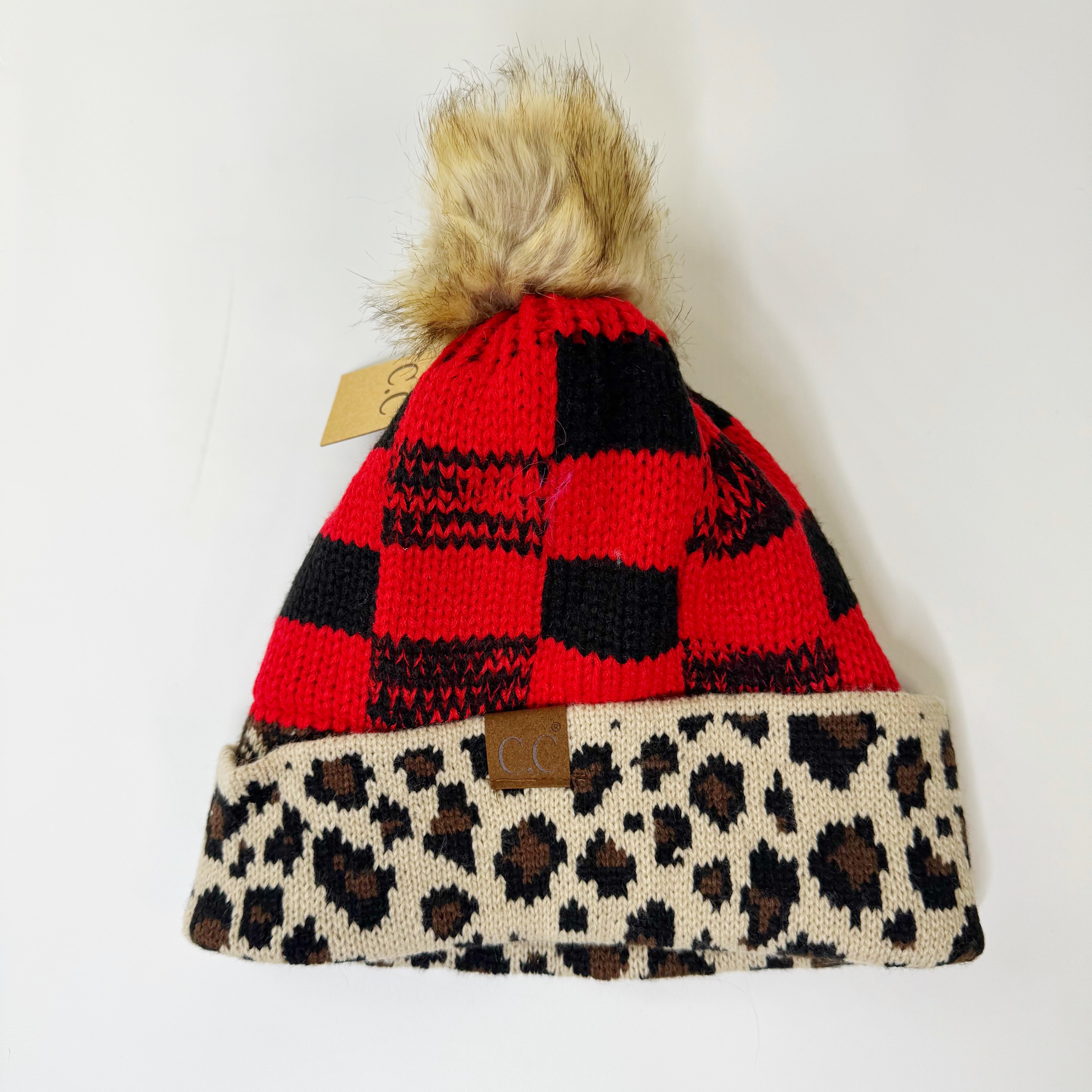 Leopard/Buffalo Print Beanie