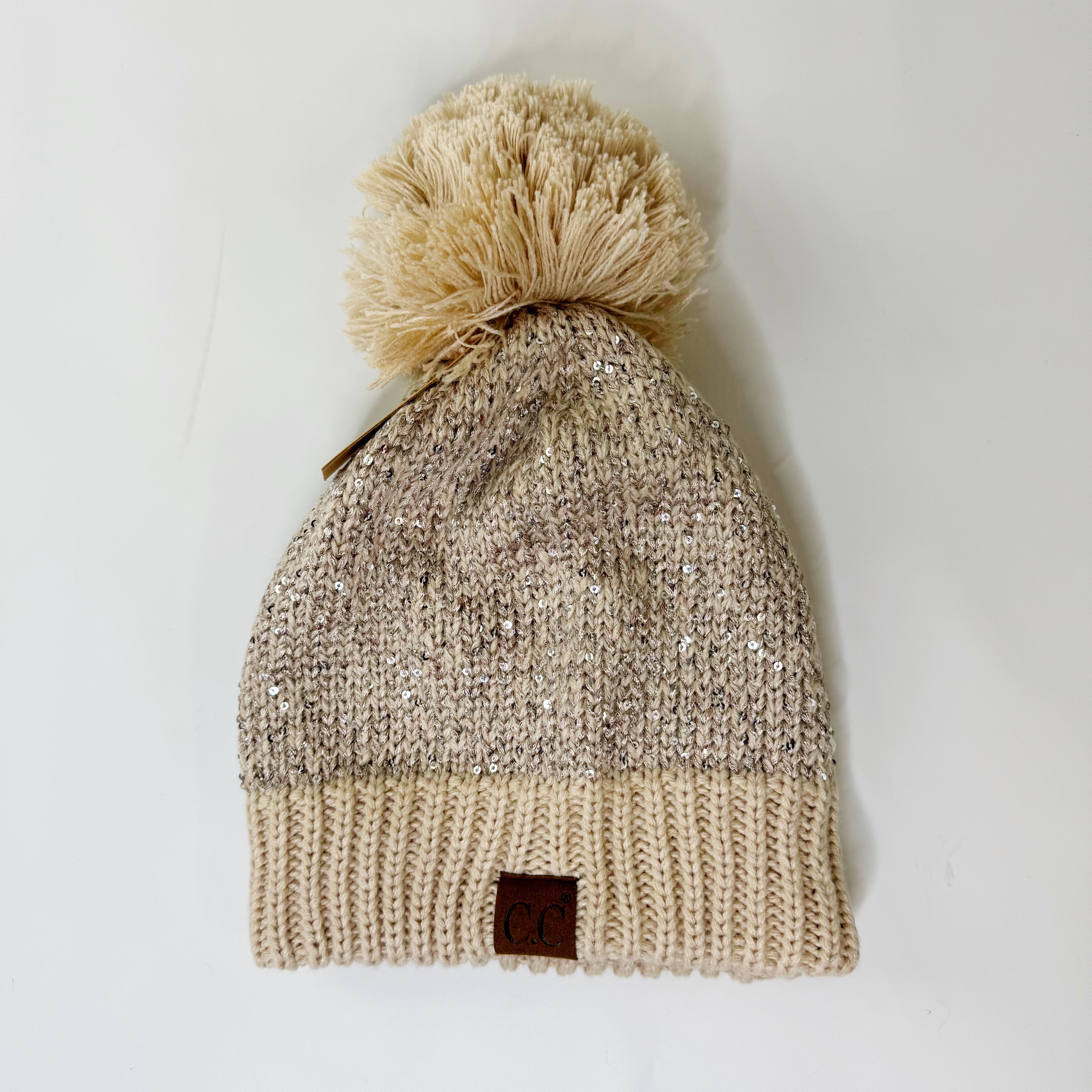 Fuzzy Lined Scatter Sequin Beanie