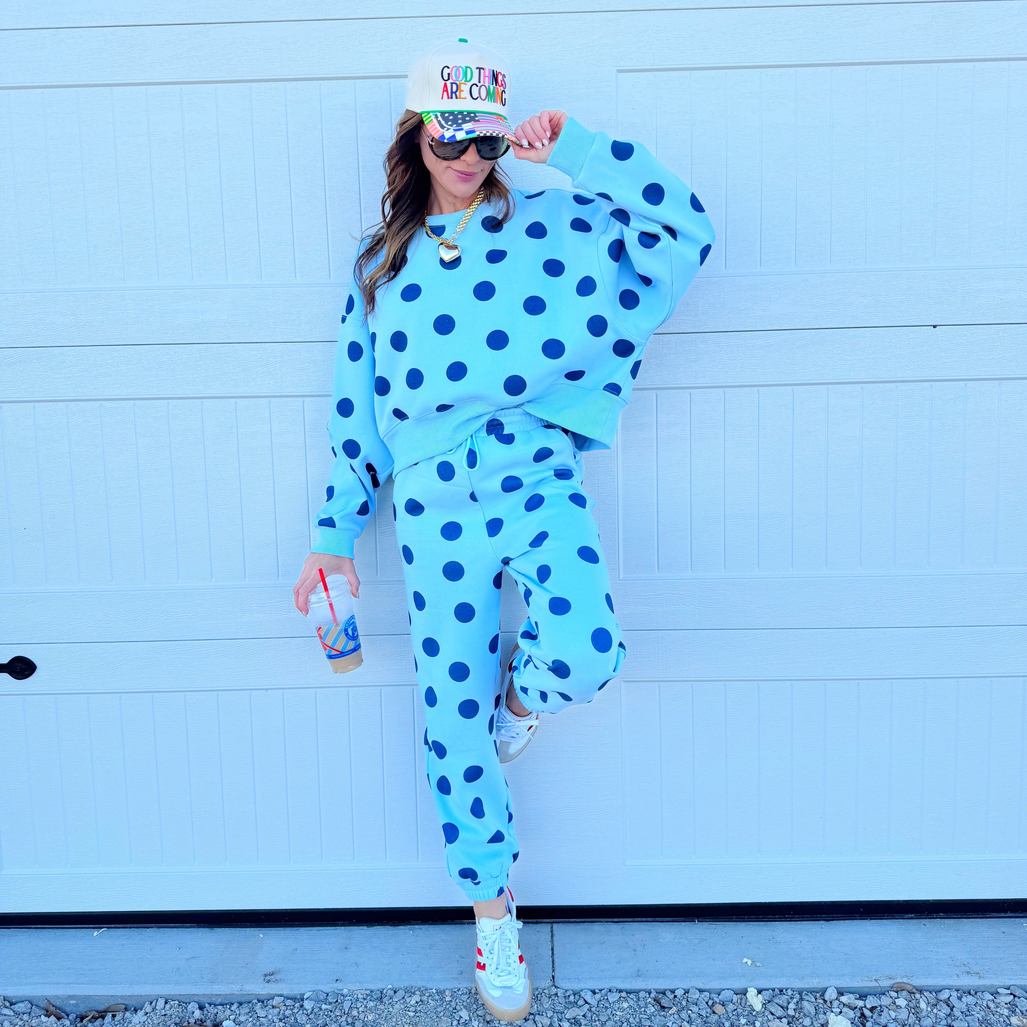 Blue Polka Dot Crop Sweatshirt - Pre Order!