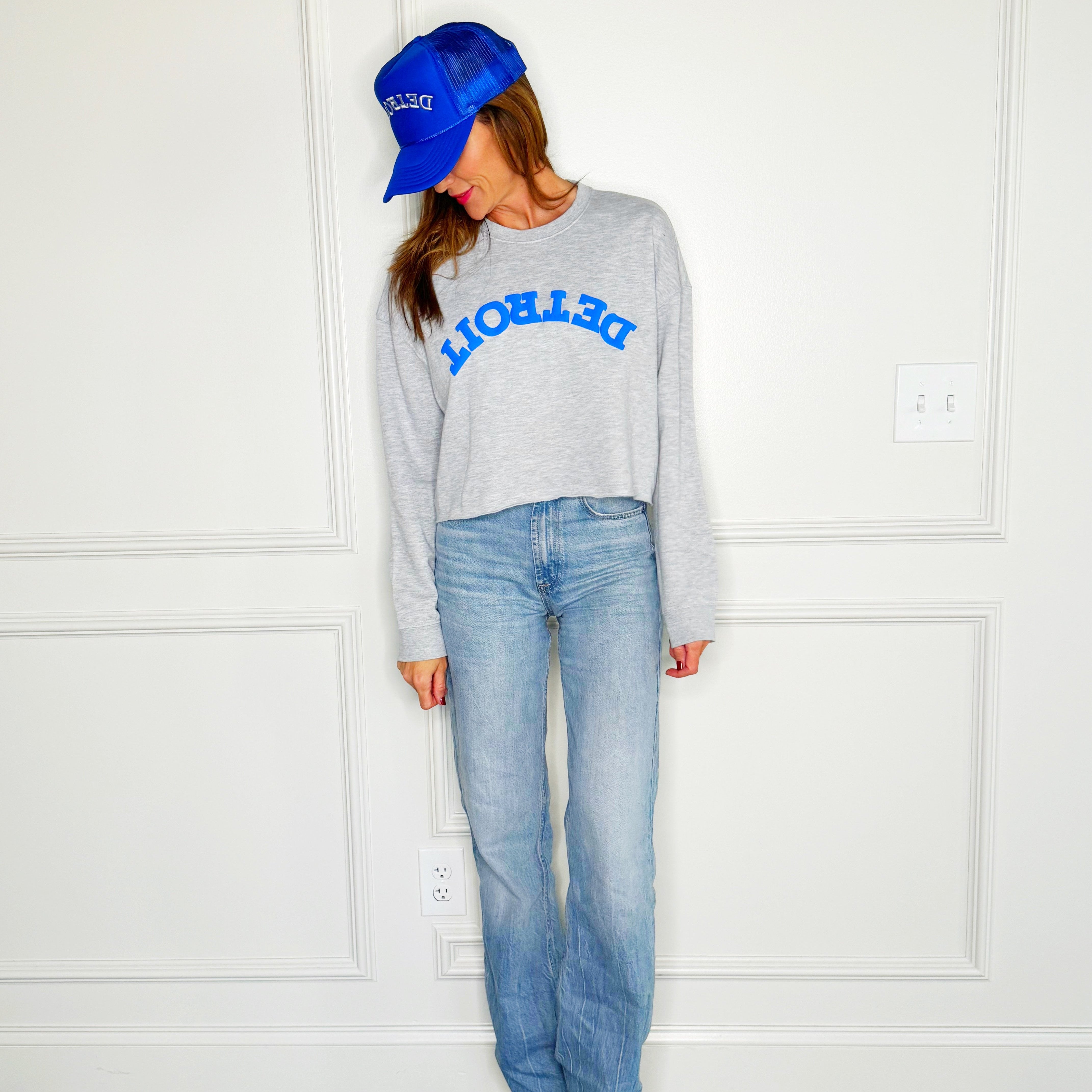 Upside Down Puff Detroit Cropped Sweatshirt