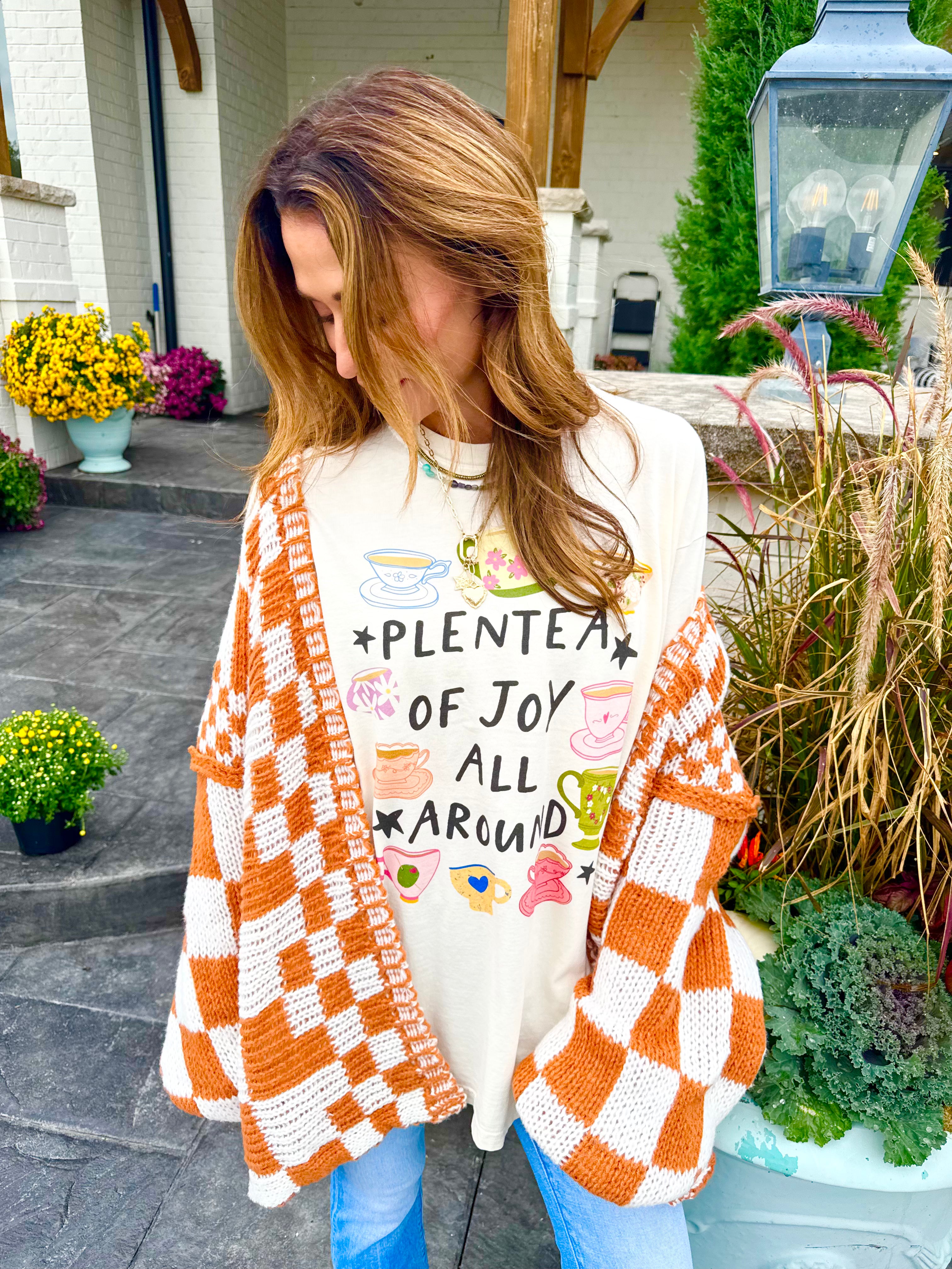 Oversized Rust Checker Cardigan