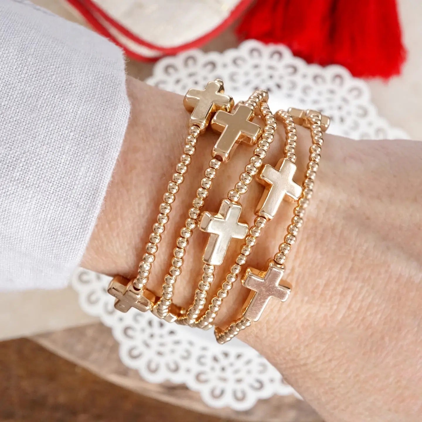 Gold Sideways Cross Bracelet