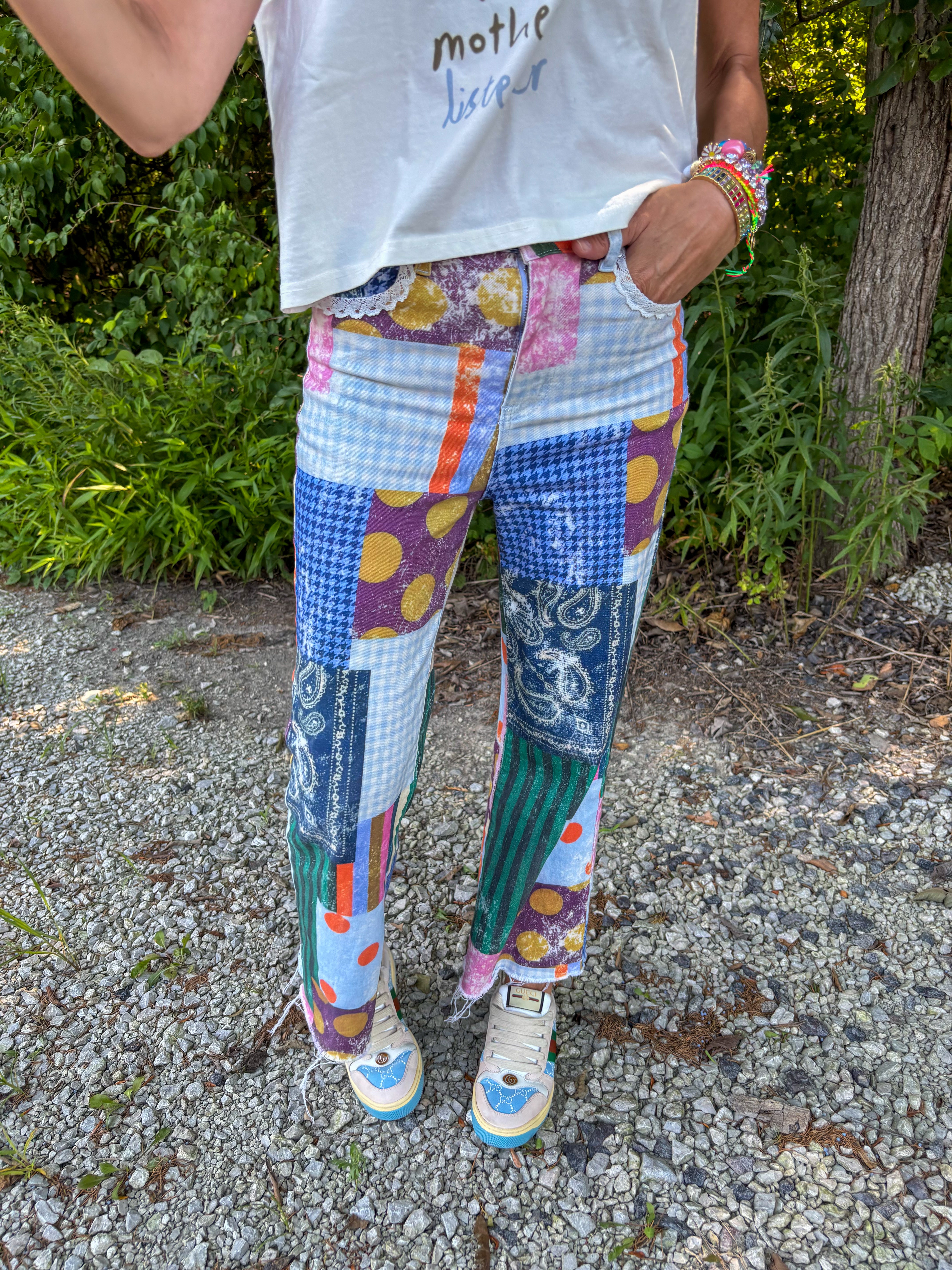 Raw Hem Jewel Patch Jeans