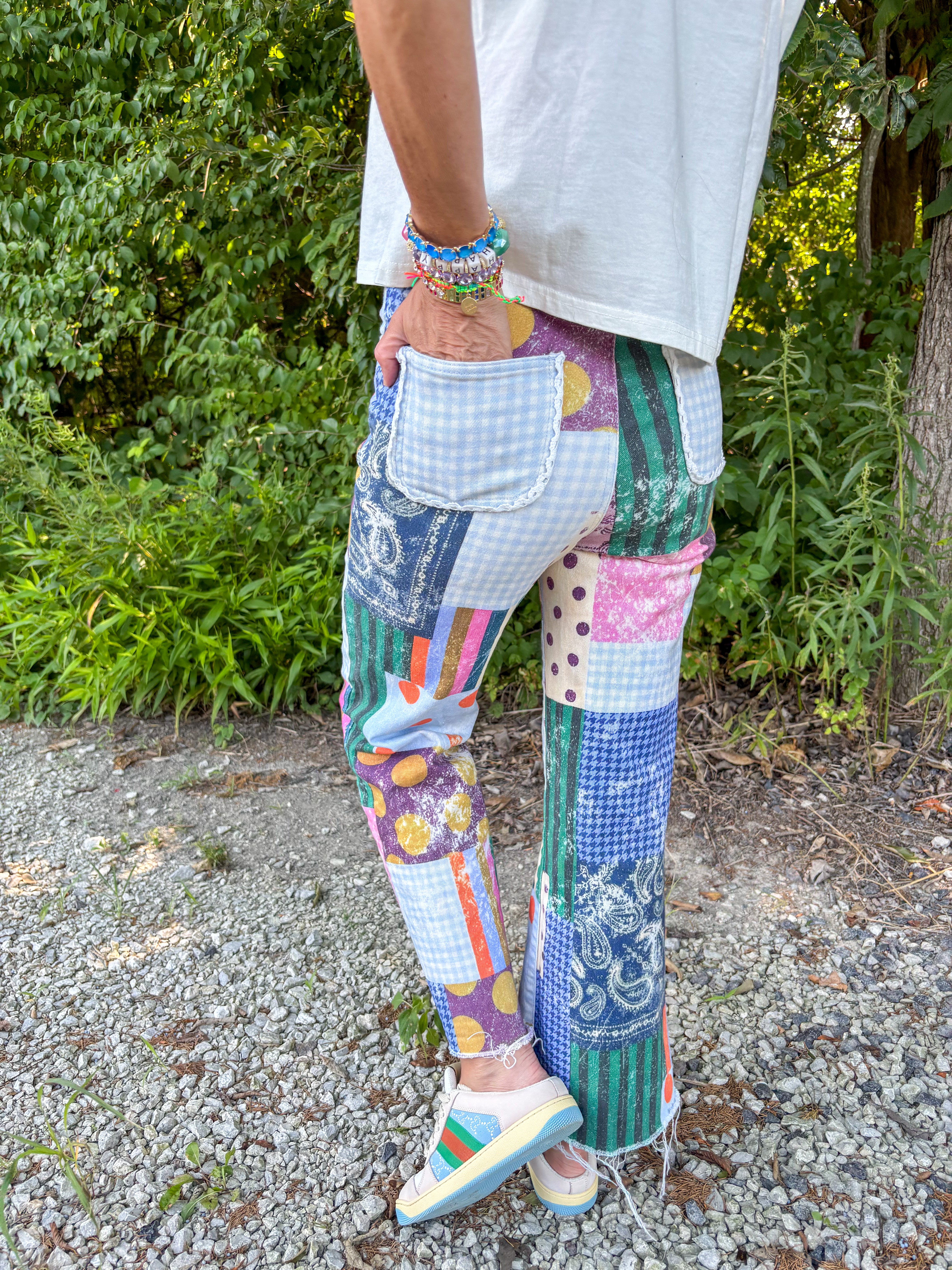 Raw Hem Jewel Patch Jeans
