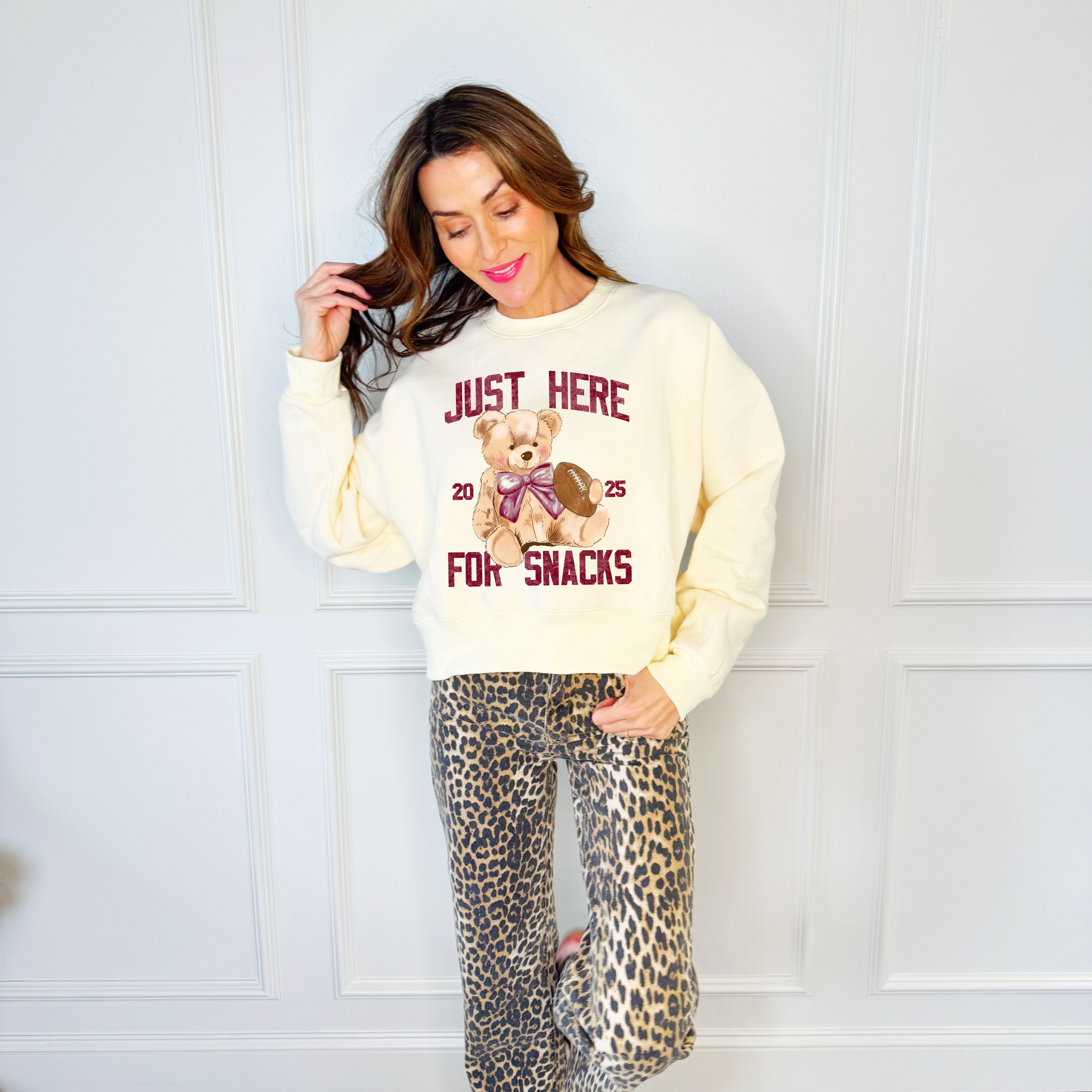 Football Teddy, Here for the Snacks Crop Sweatshirt