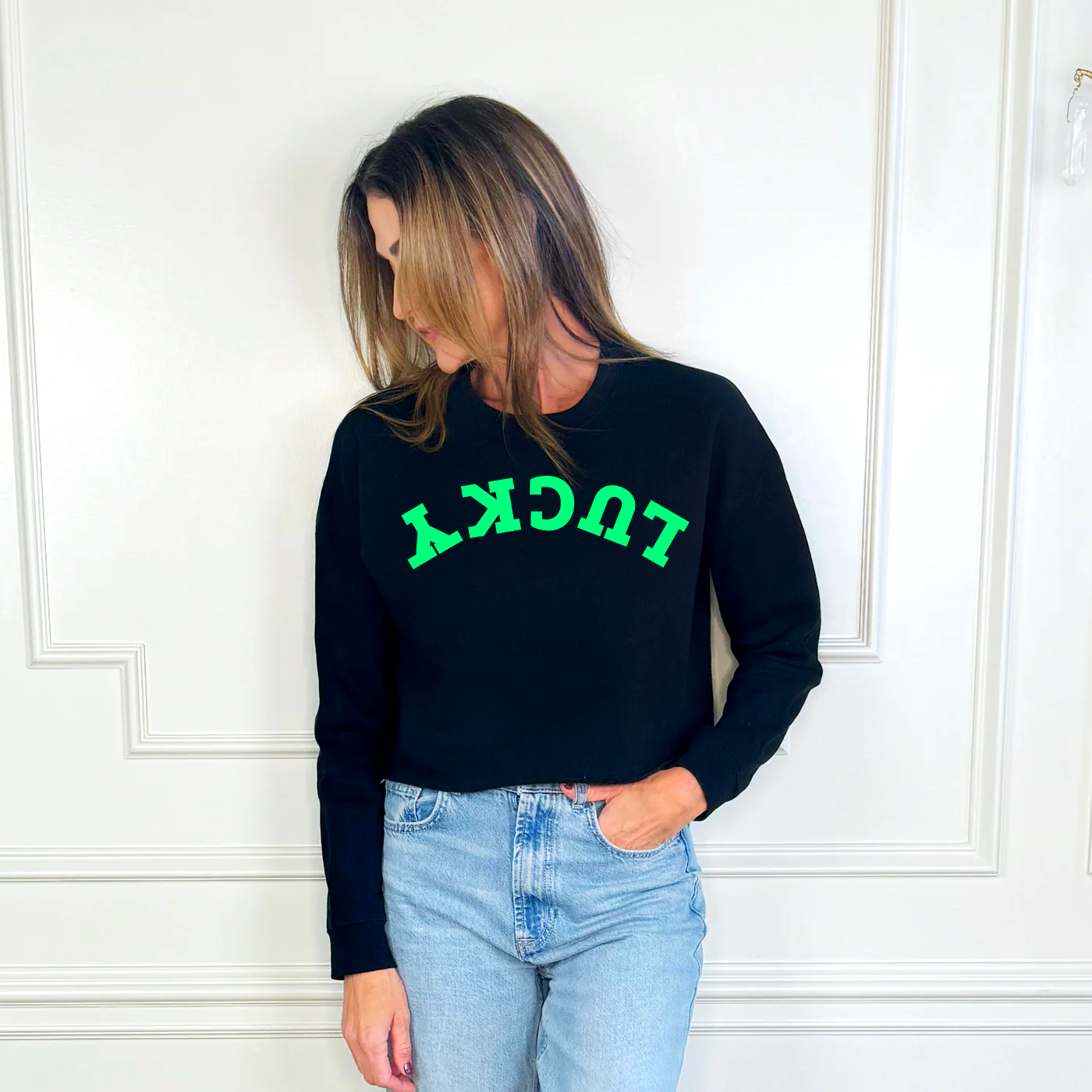 Upside-down Lucky Puff Cropped Sweatshirt