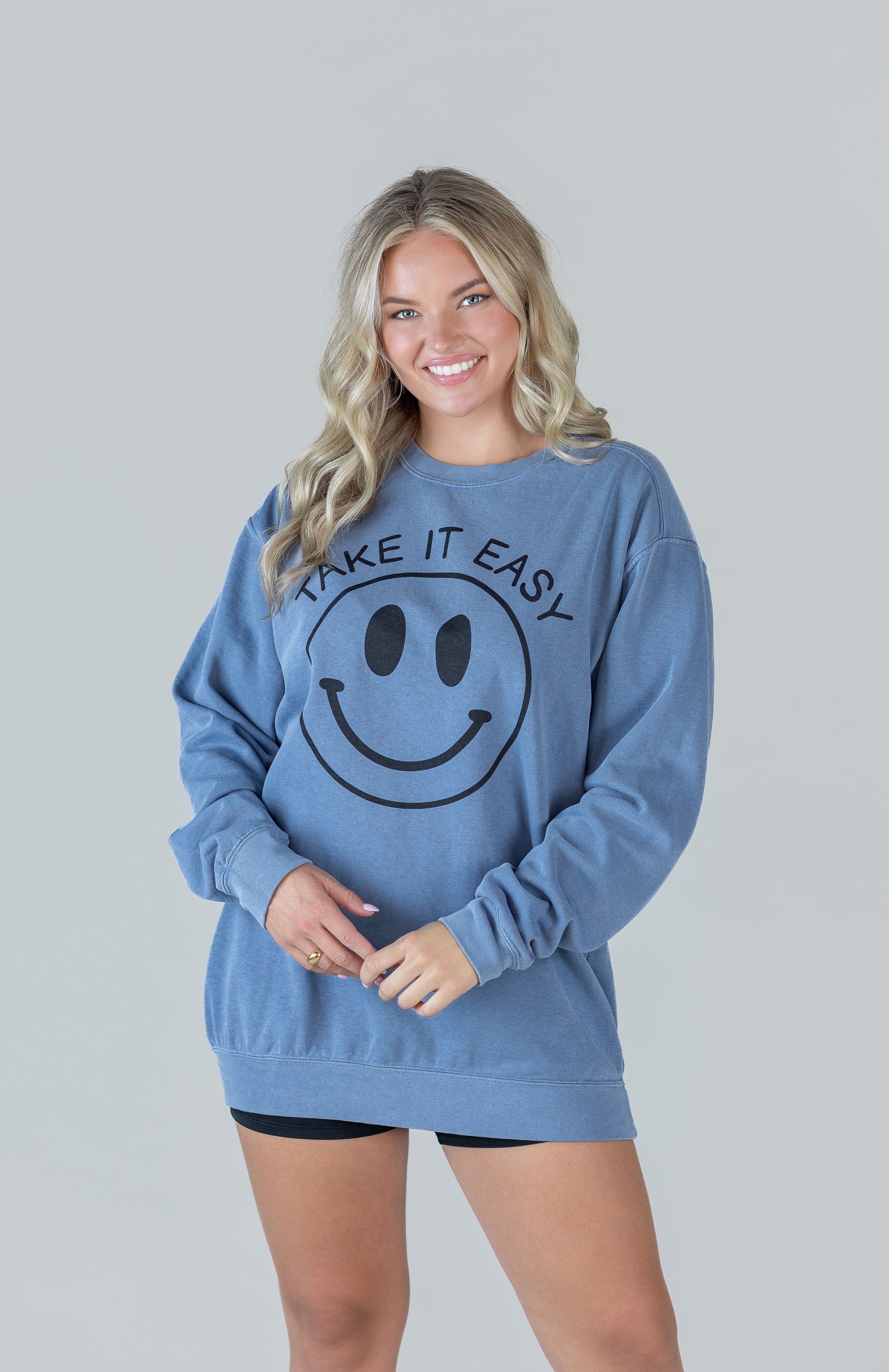 Take It Easy Blue Smiley Sweatshirt