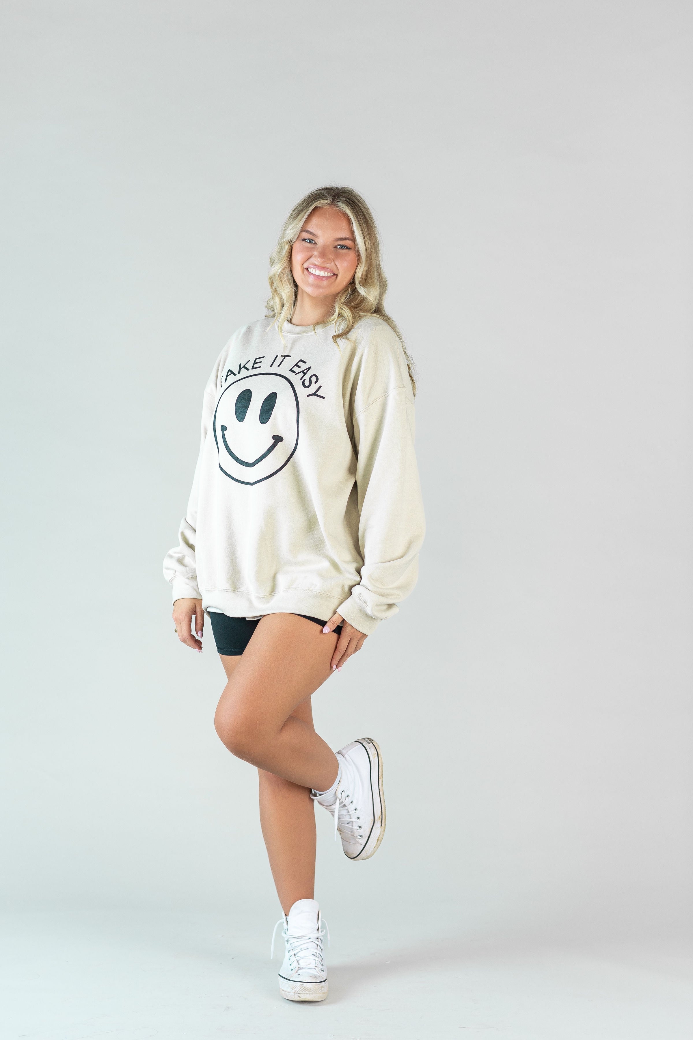 Take It Easy Tan Smiley Sweatshirt