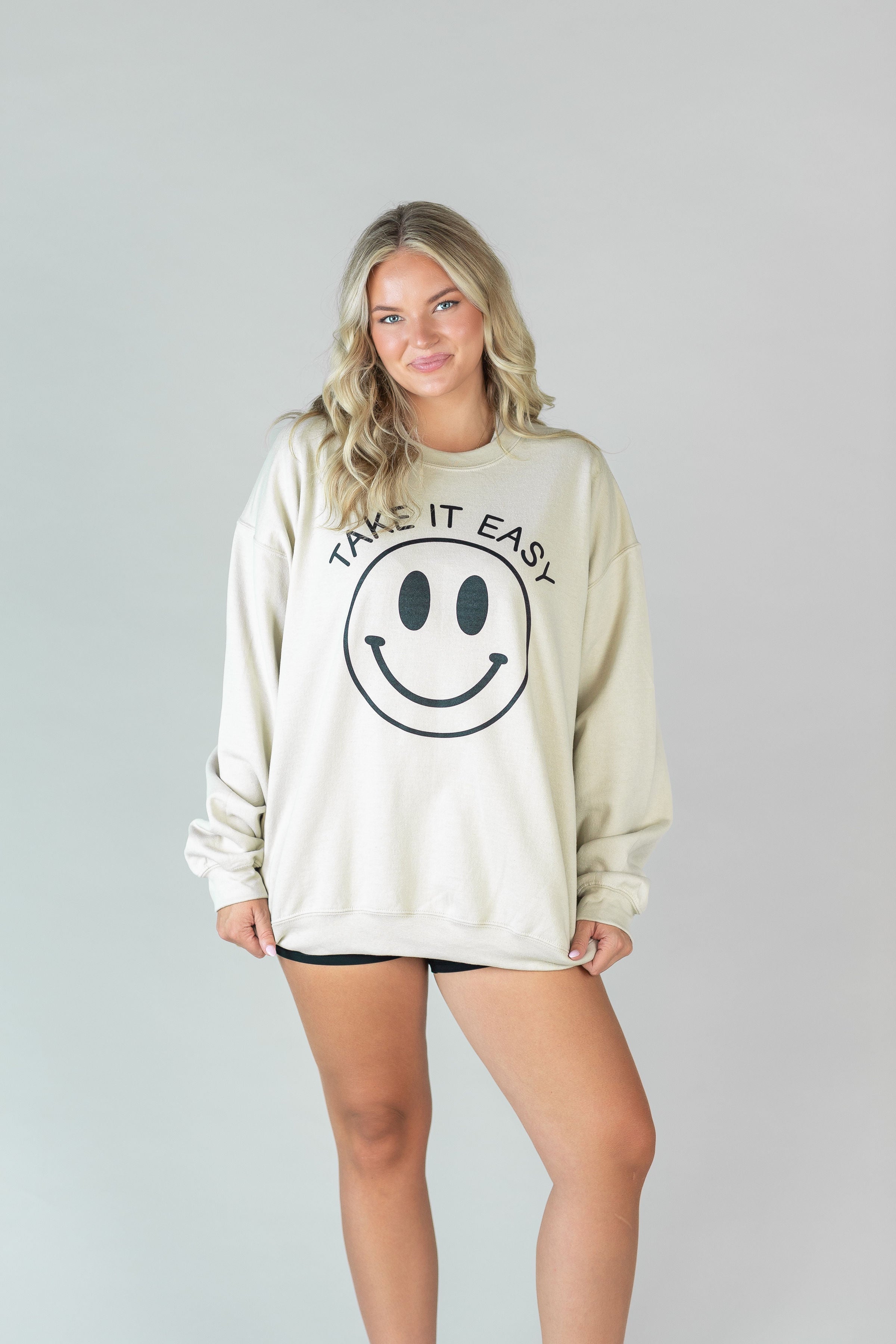 Take It Easy Tan Smiley Sweatshirt