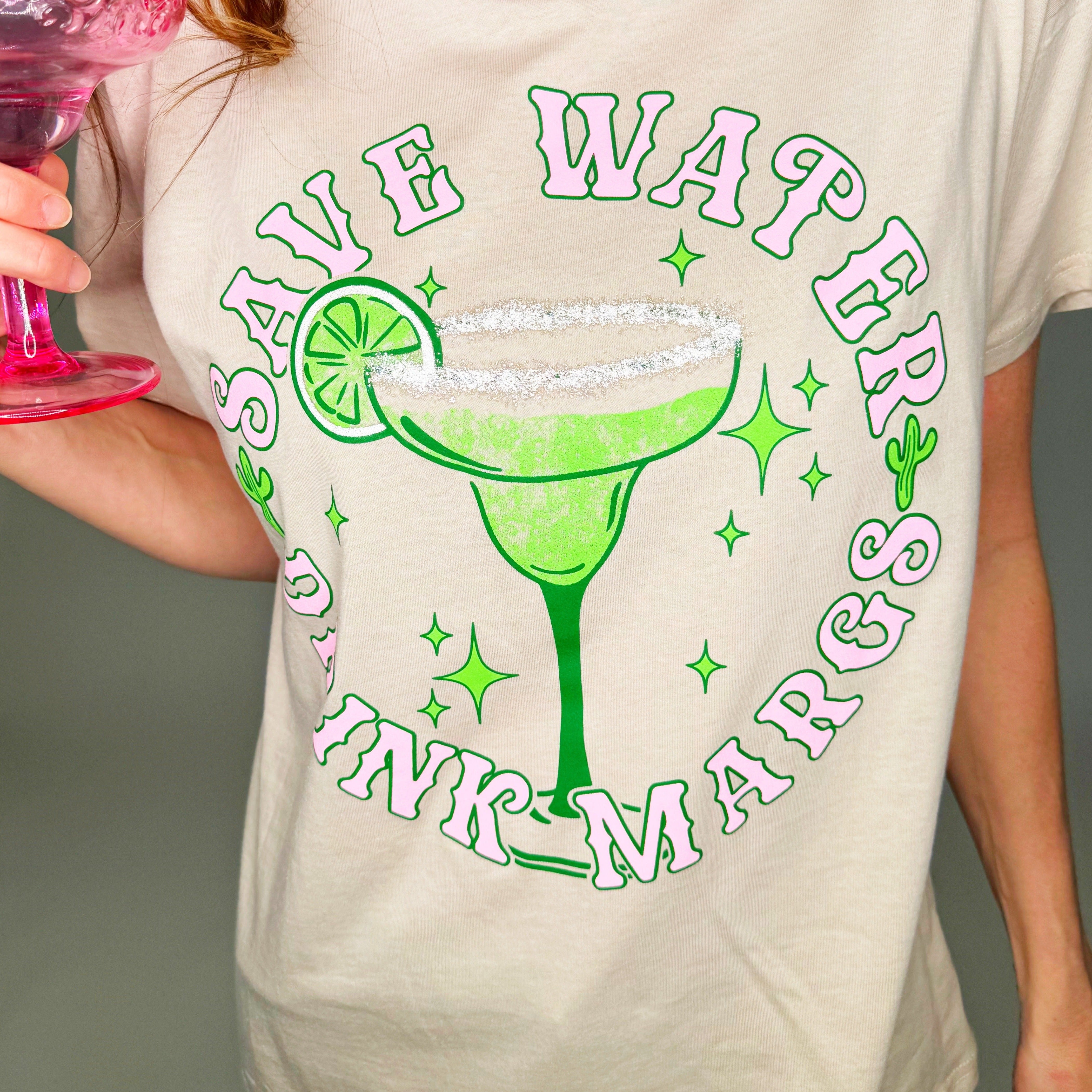 Save Water Drink Margs Glitter Rim Tee