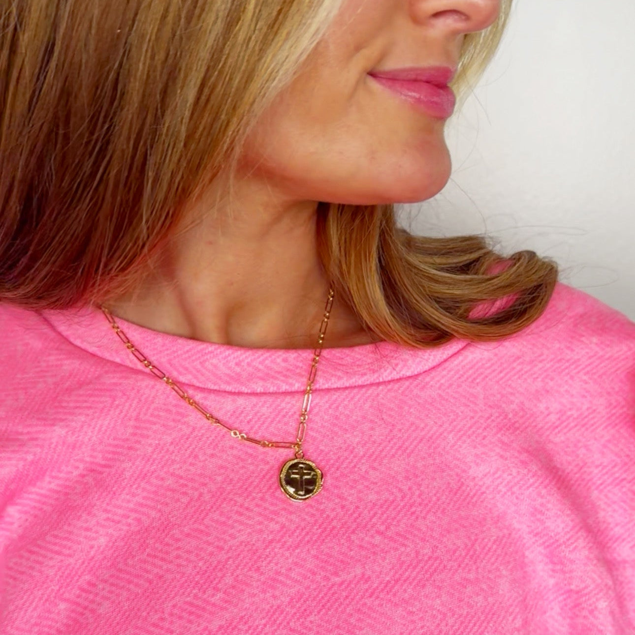 Worn Coin Cross Necklace