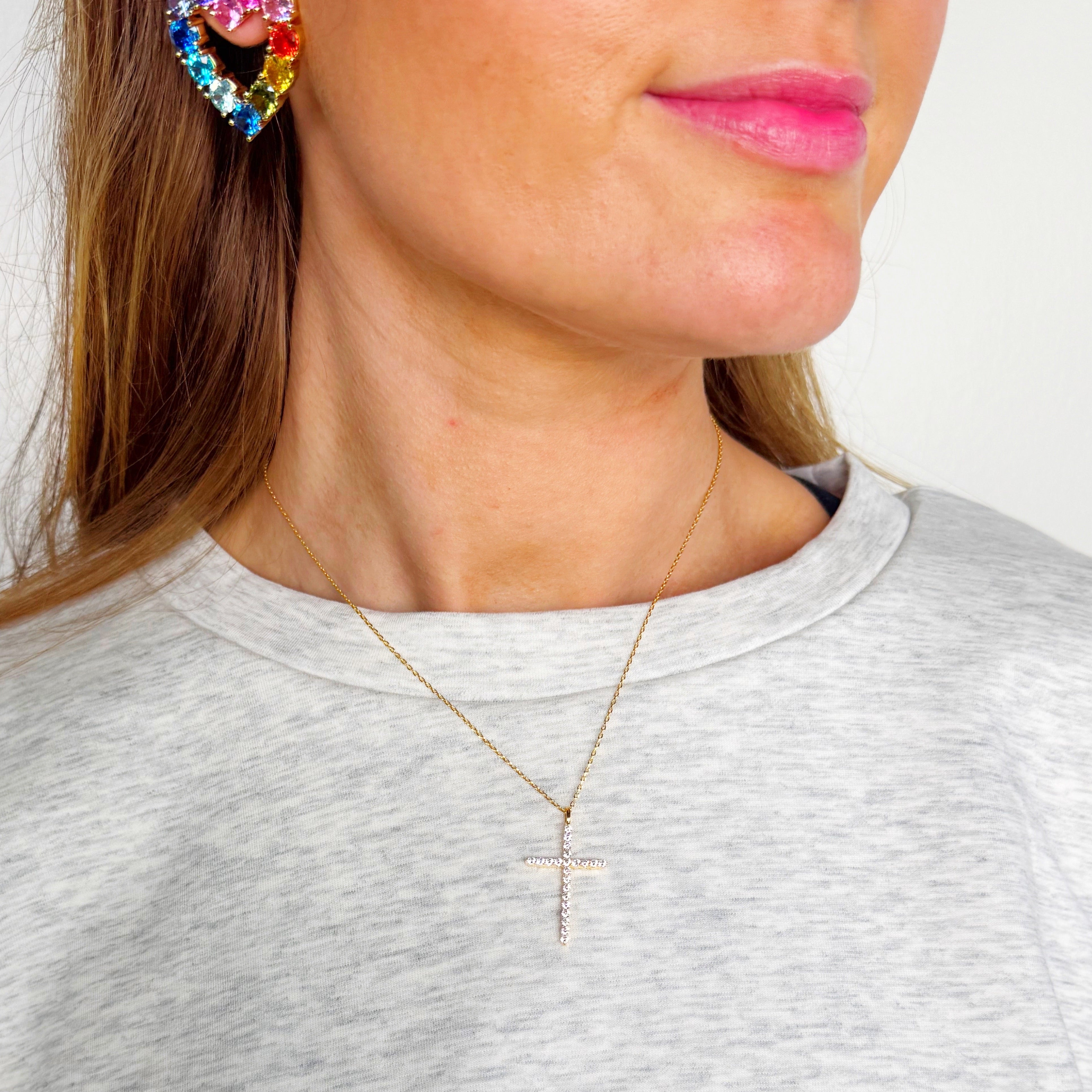 Gold Sparkle Cross Pendant Necklace