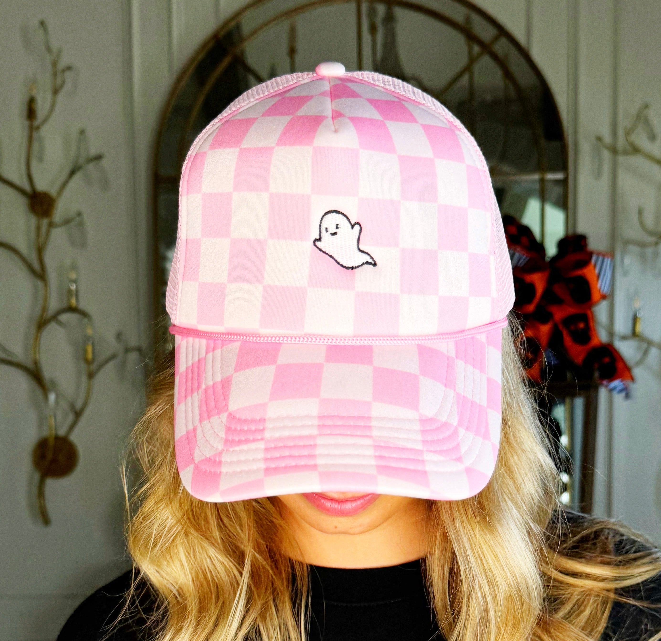 Ghost Pink Checker Trucker Hat