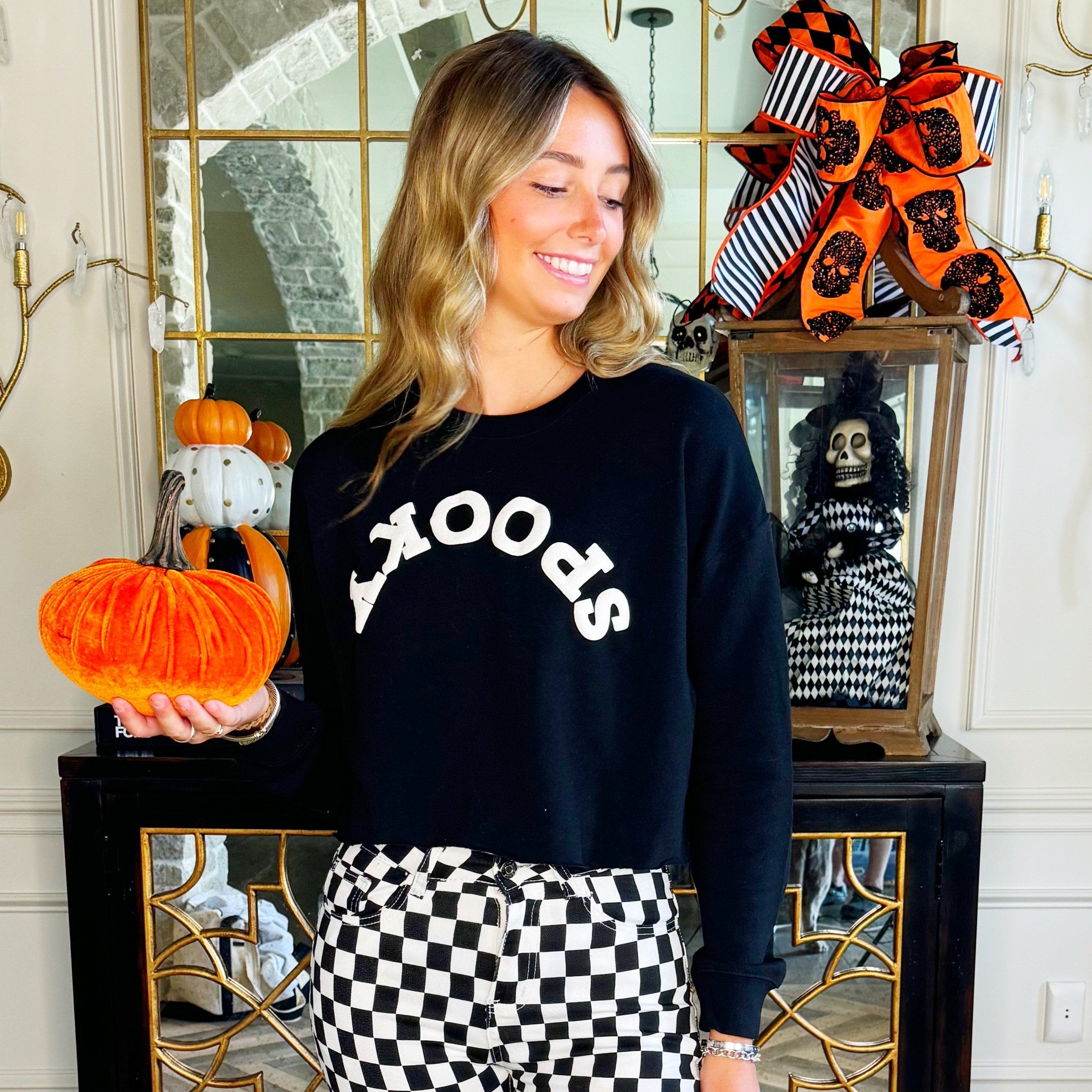 Puff Upside Down Spooky Cropped Sweatshirt