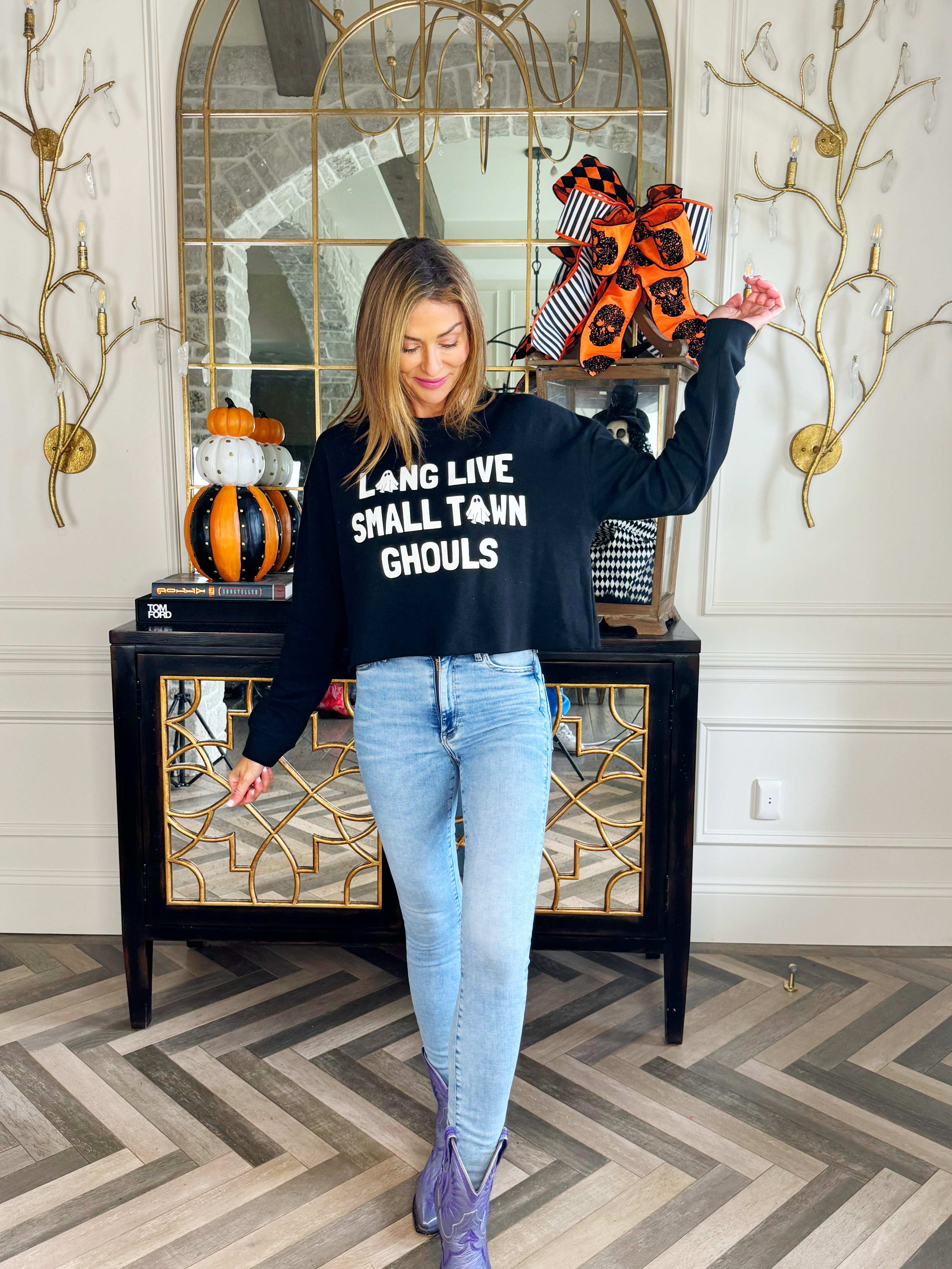 Long Live Small Town Ghouls Cropped Sweatshirt