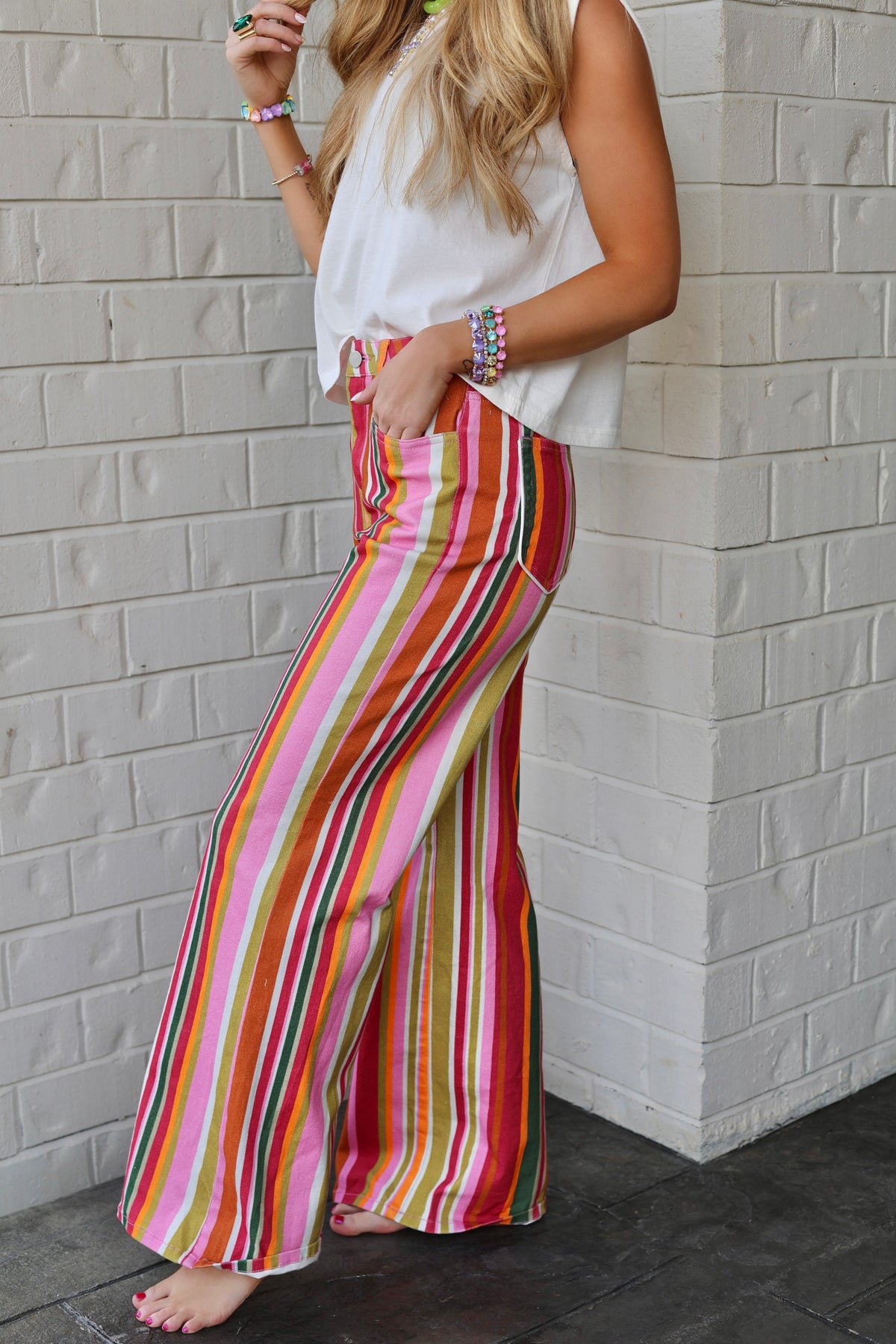 Color Pop Fuchsia Stripe Denim - PRE-SALE - Ships 10/2*