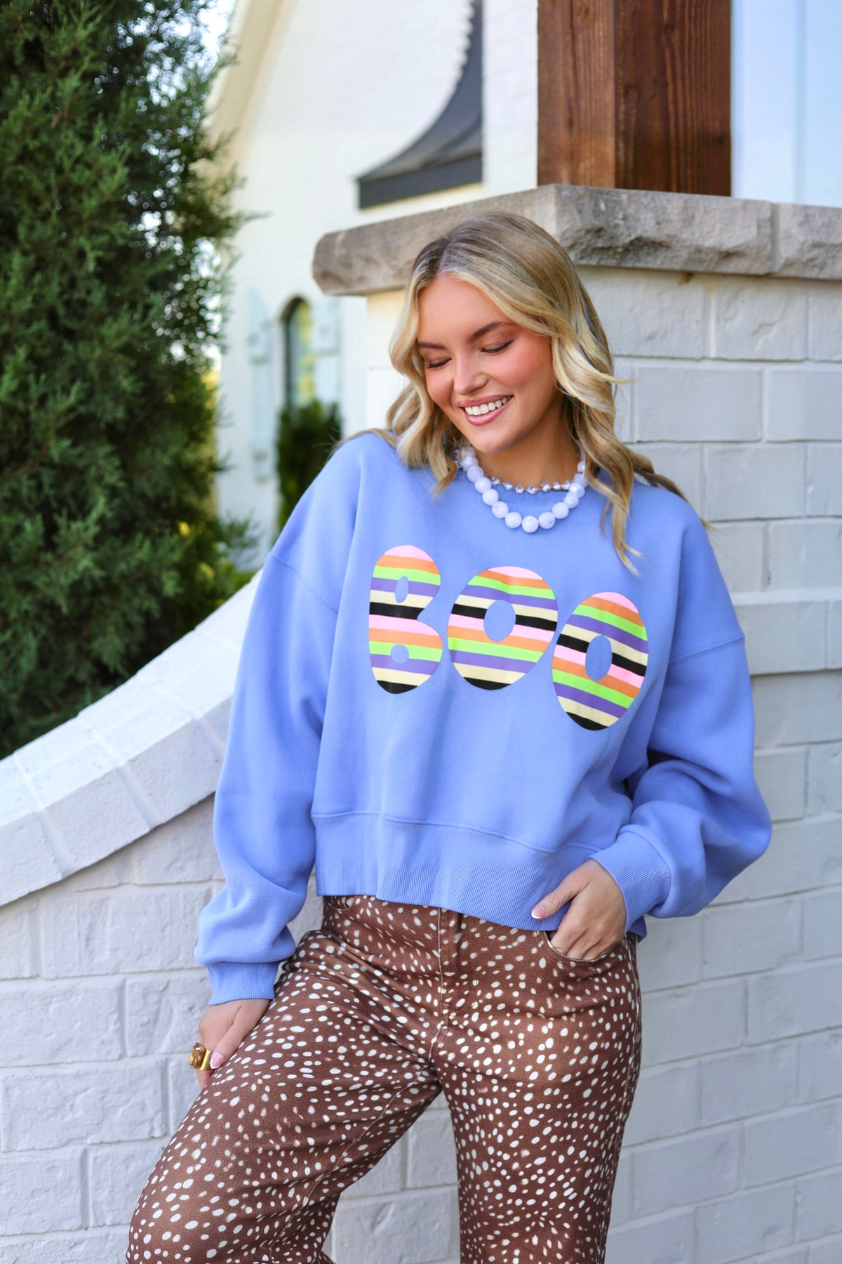 Striped Boo Crop Sweatshirt