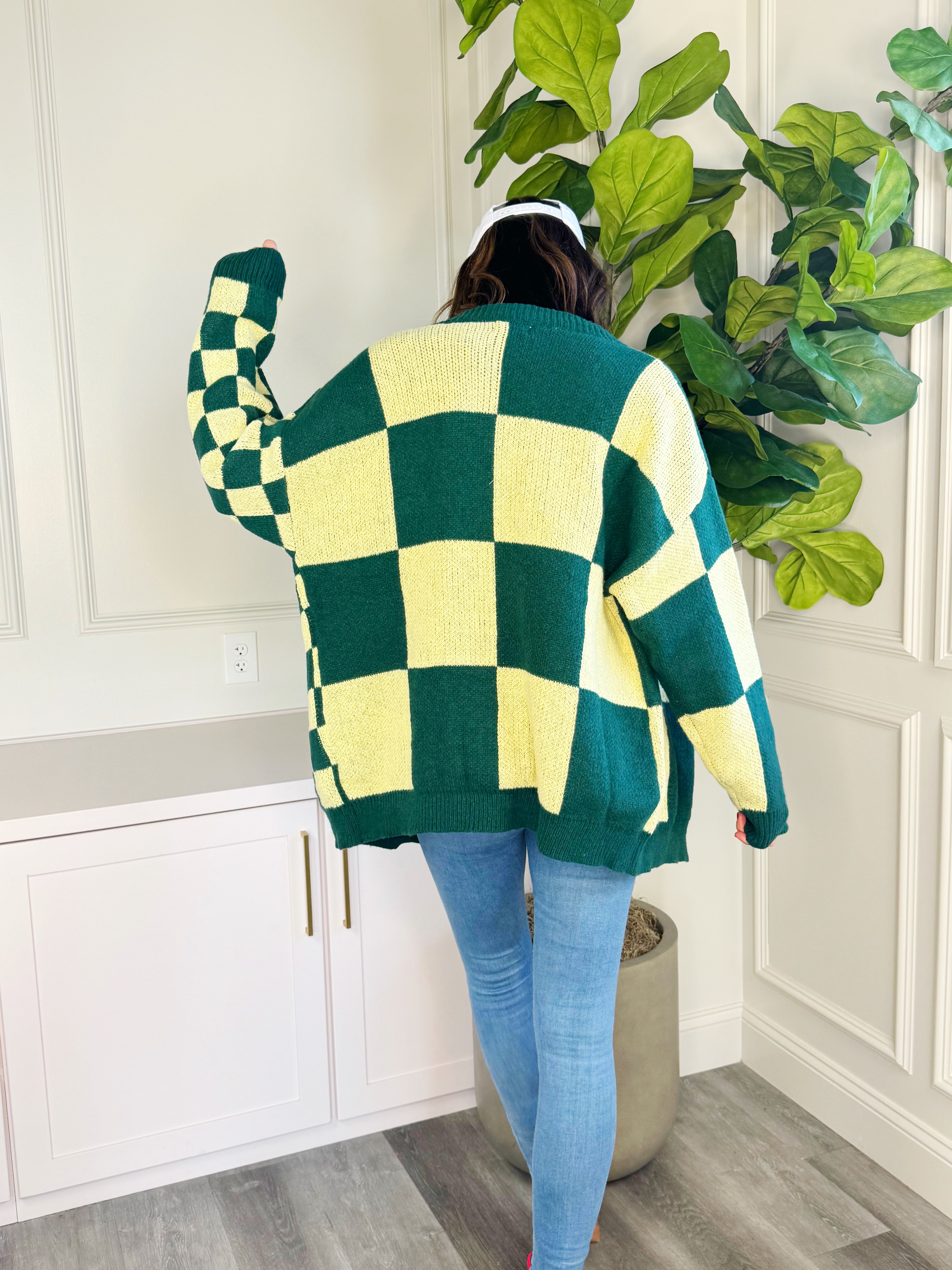 Oversized Emerald Checker Cardigan